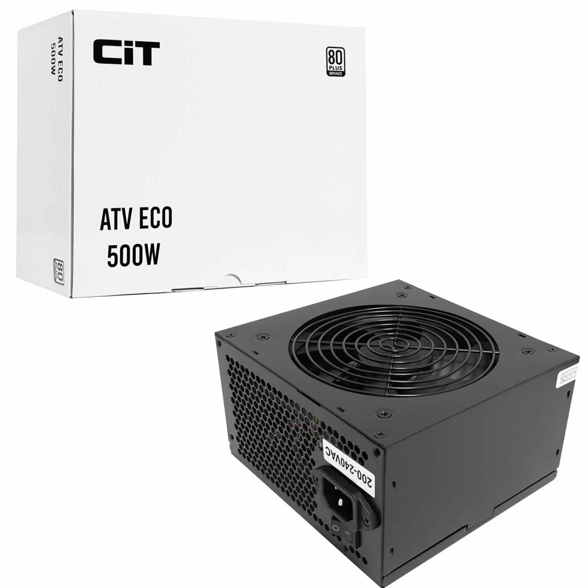 CiT Zasilacz ATV Eco 500 W 80 Plus Bronze 230 V (bez kabla zasilającego) - 500 W ATV Eco, w pełni przewodowy, aktywny PFC, pojedyncza szyna, wentylator 120 mm, zasilacz ATX, czarny