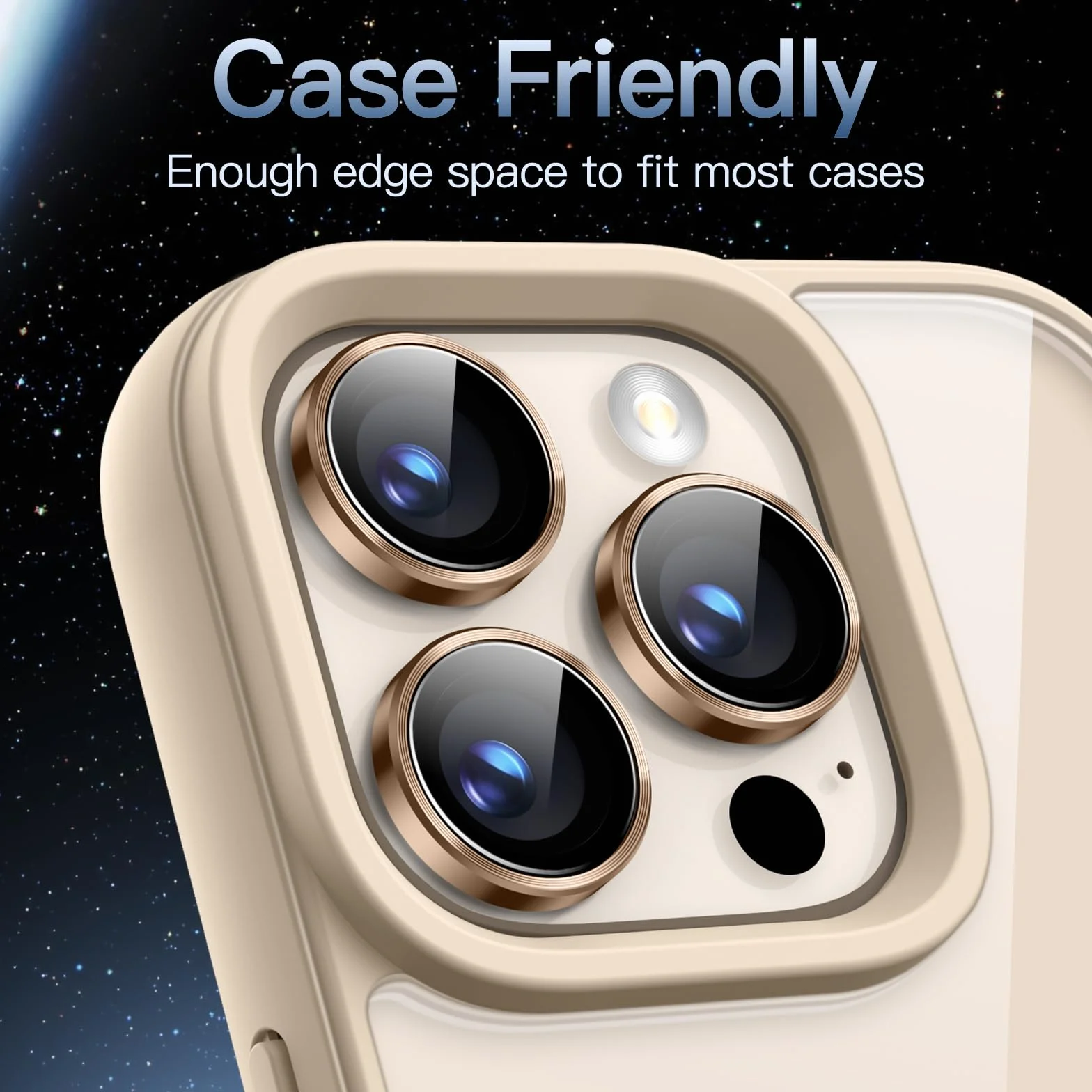 JETech Osłona Obiektywu Aparatu dla iPhone 16 Pro 6,3 Cala i iPhone 16 Pro Max 6,9 Cala, 9H Szkło Hartowane Metalowa Indywidualnego Pierścienia Osłona, HD Przejaśniać, 1 Komplet (Tytan Pustynny)