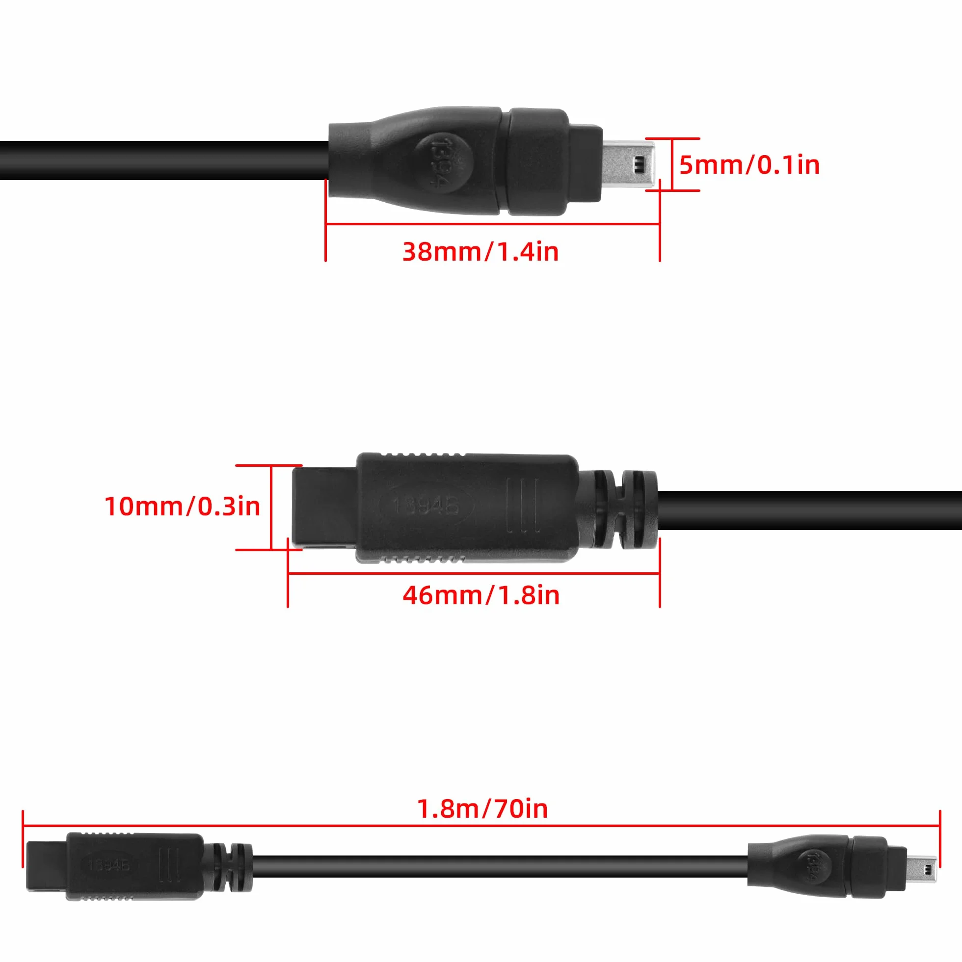 1,8 m IEEE 1394 Firewire wtyczka 4-pinowa na 9-pinowa, kabel iLink adapter konwerter do aparatu cyfrowego, kamkordera, laptopa, DV, czarny (4 na 9)