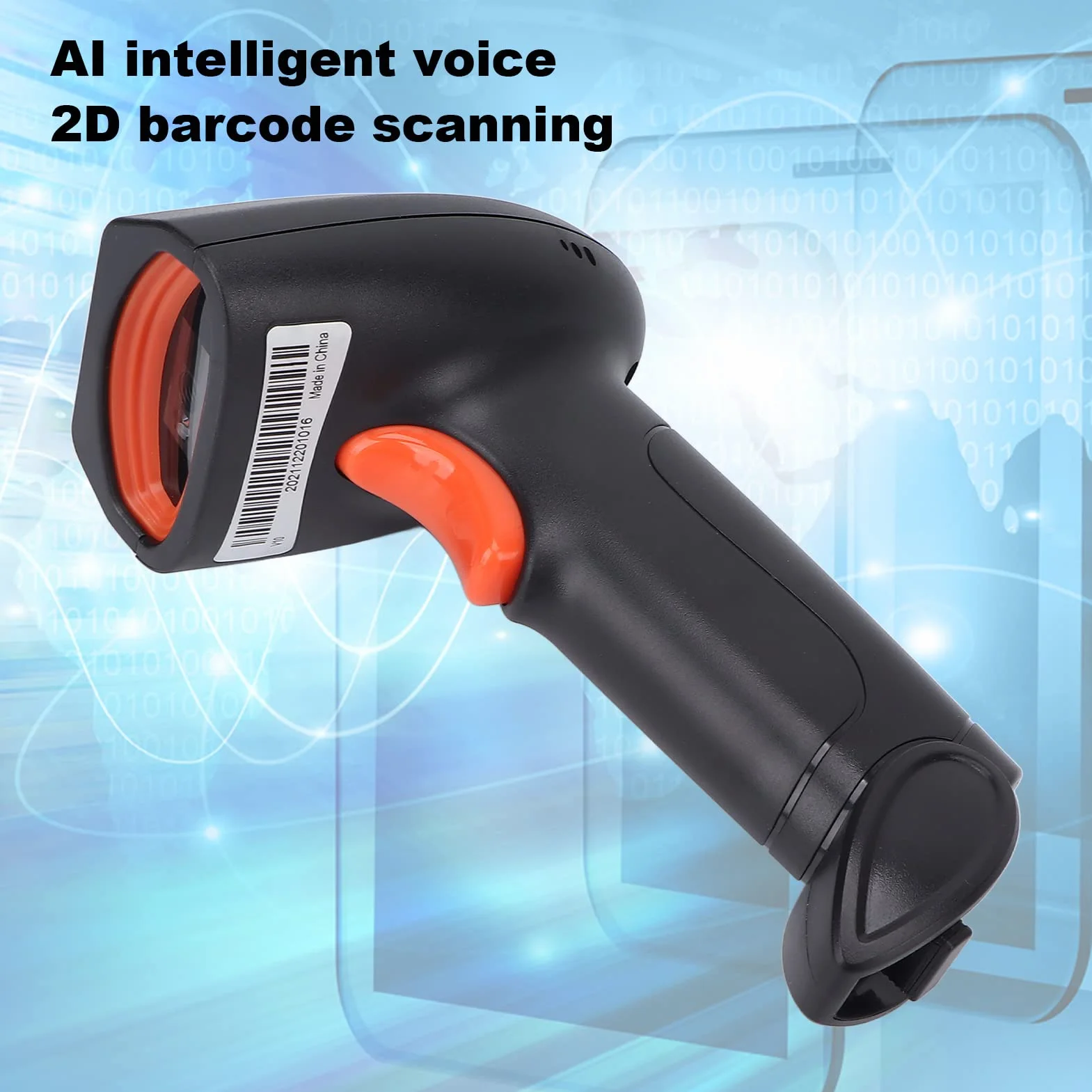 Skaner Kodów Kreskowych, Ręczny Bezprzewodowy Bezprzewodowy Czytnik Kodów Kreskowych 2D Barcode AI Intelligent Voice Broadcast Scanner z Odbiornikiem dla Supermarketu