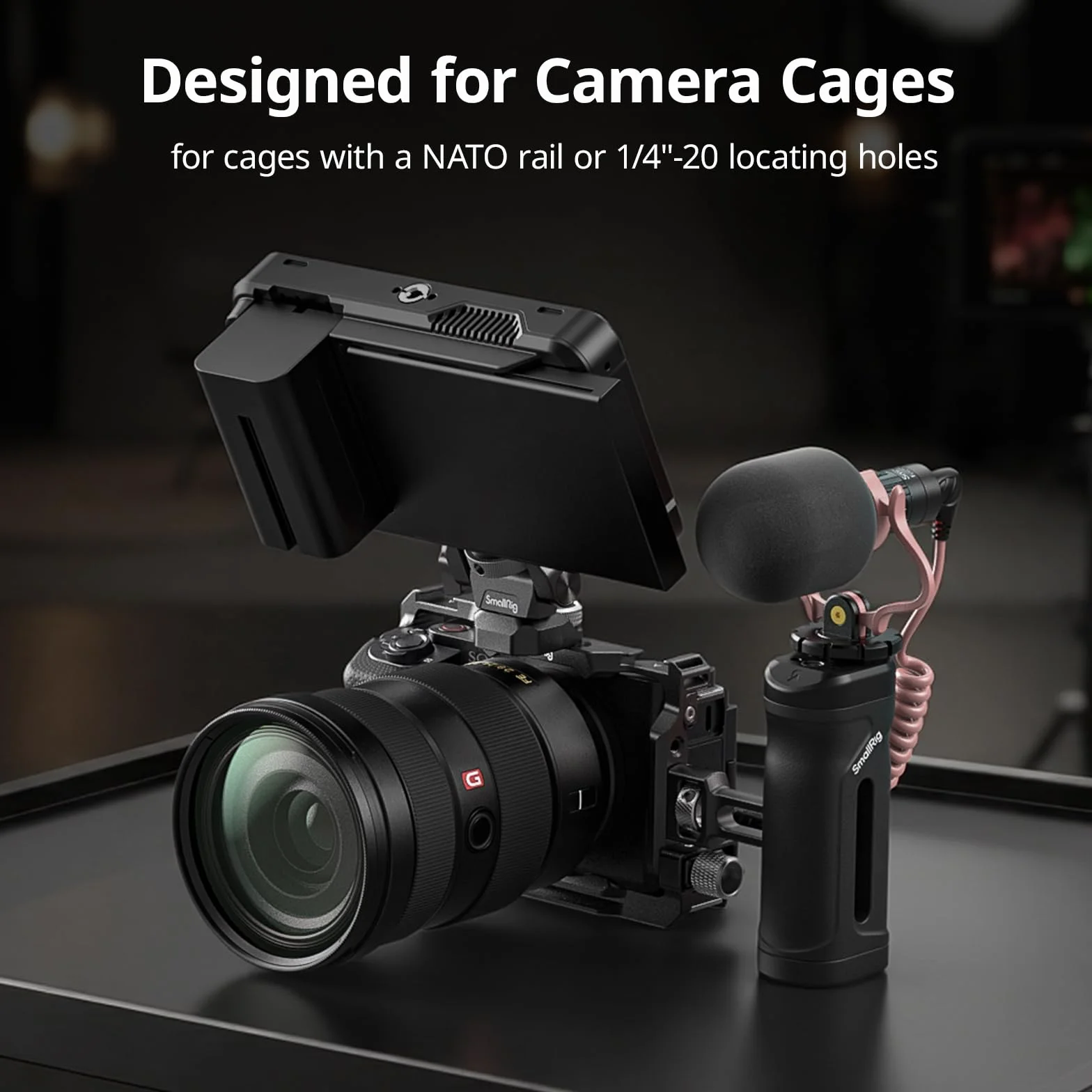 SMALLRIG Mini uchwyt boczny z szyną NATO lub śrubą mocującą 1/4"-20, ergonomiczny uchwyt do aparatu fotograficznego, regulowany w wysokości o 30 mm, zintegrowana stopka akcesoriów - 5948