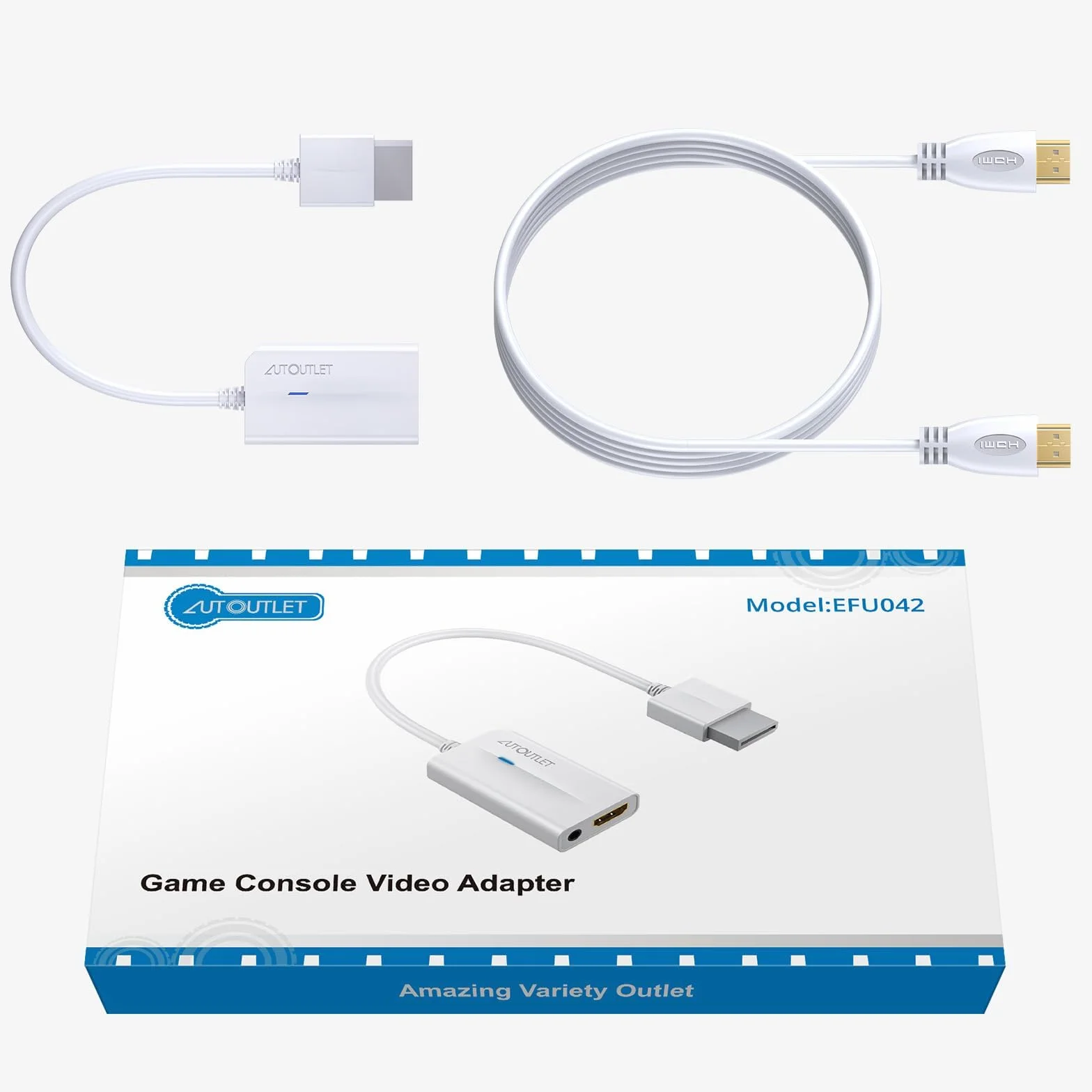 AUTOUTLET Adapter Wii do HDMI Biały 1080P/720P Full HD Konwerter z kablem HDMI 1,8M dla Nintendo