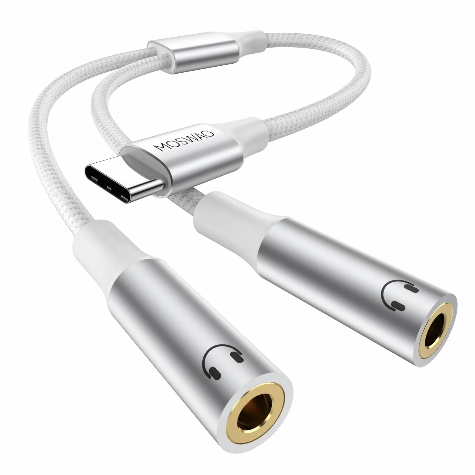 MOSWAG 3,5 mm Typ C do podwójnego gniazda pomocniczego słuchawek, 3,5 mm pomocniczy adapter słuchawek typu C do podwójnego gniazda kompatybilny z Pixel 7 6 Pro 5, Galaxy S23 S22 S21