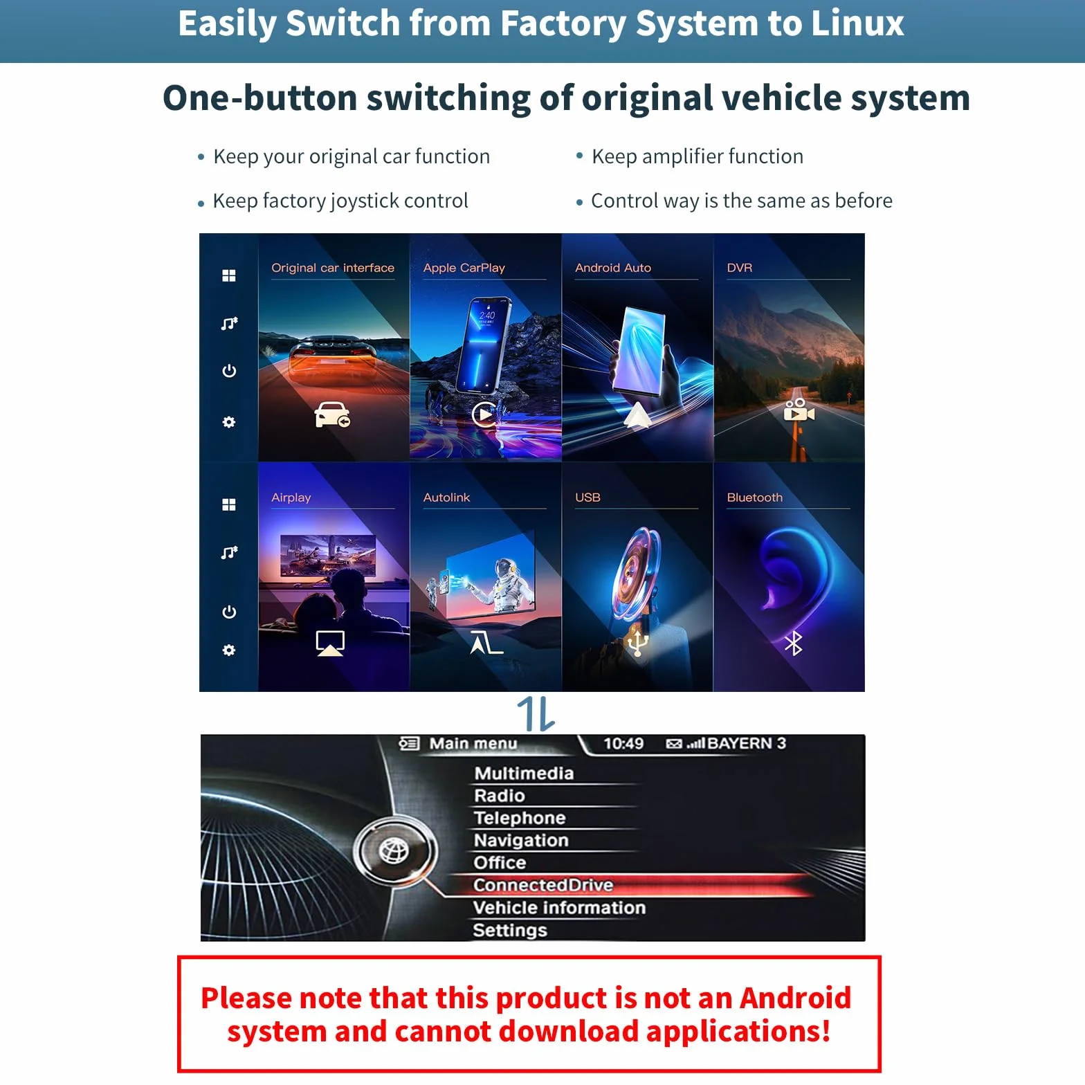 Bezprzewodowa CarPlay/Android Auto 10.25'' Multimedia Radio Linux Ekran dotykowy dla BMW 3 4 Serie F30/F31/F33/F34/F36 2012-2016 NBT System AirPlay/Autolink/USB HD Rozdzielczość 1920 * 720