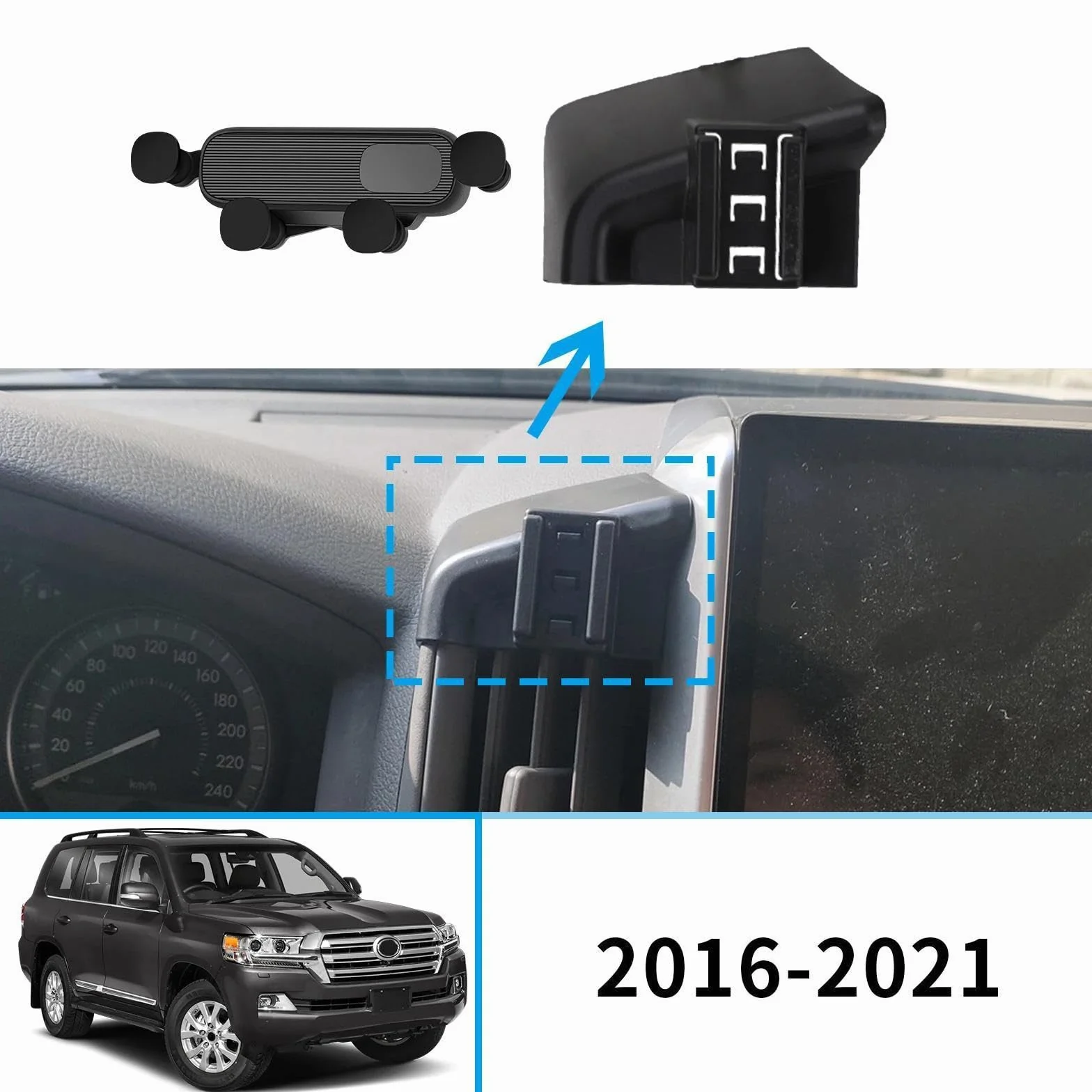 Uchwyt Samochodowy na Telefon dla Toyota Land Cruiser LC200 2016-2021, uchwyt samochodowy na telefon komórkowy, stojak na nawigację GPS (podstawa i uchwyt 9)