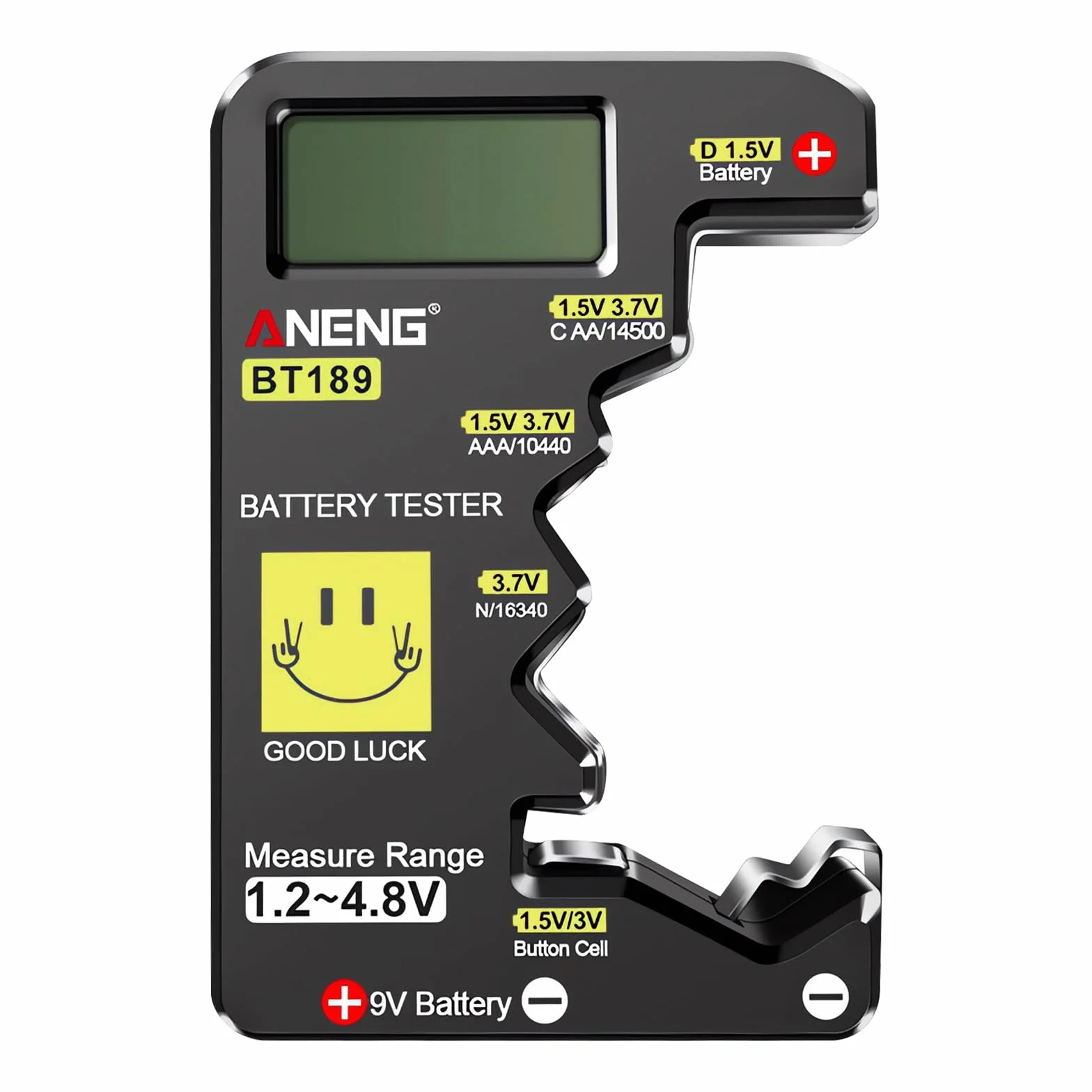 AXFEE Cyfrowy tester baterii, uniwersalny tester baterii, uniwersalny wyświetlacz LCD do sprawdzania baterii, przenośna pojemność baterii do AA AAA C D N 10440 16340 9V 1,5 V przycisk baterii