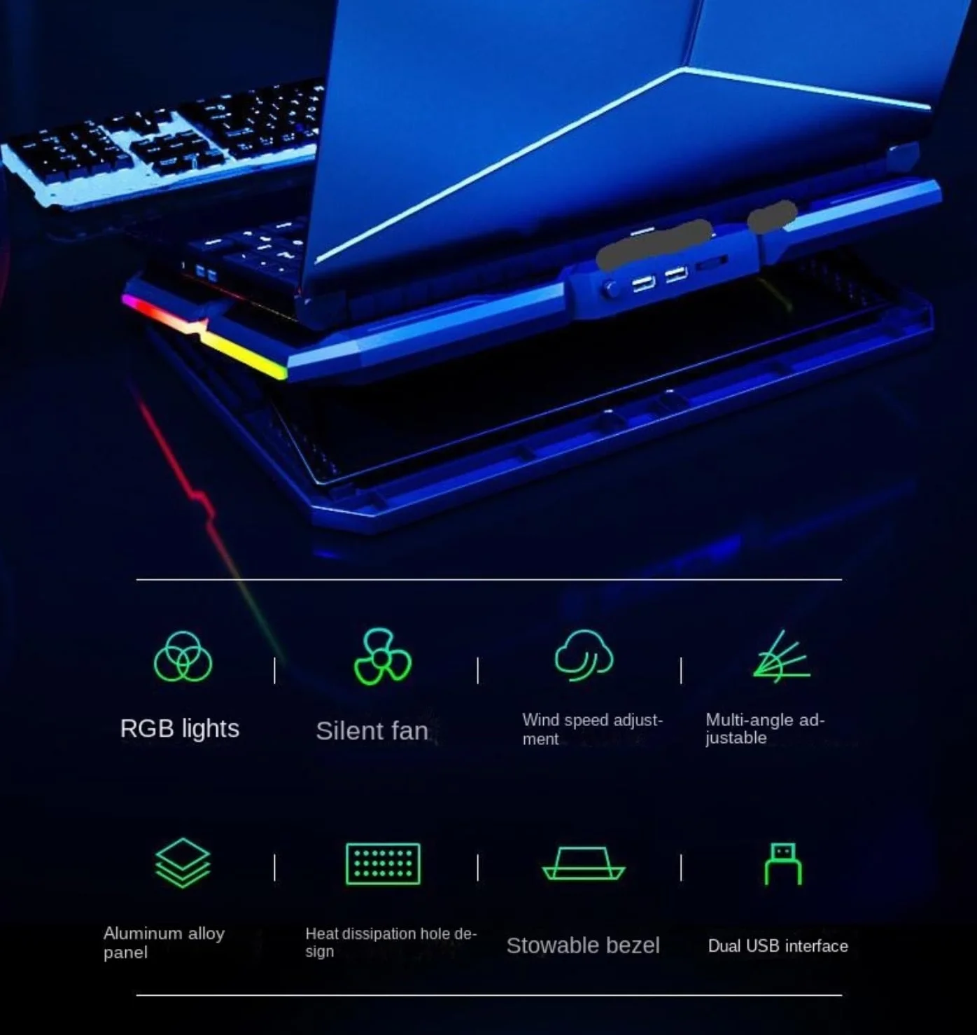 Podstawka Chłodząca Stabilny Podkładka Chłodząca Do Laptopa Z 2 Cichymi Wentylatorami, Regulowana Wysokość, Laptopów O Przekątnej 11–18 Cali Cichy Biurko