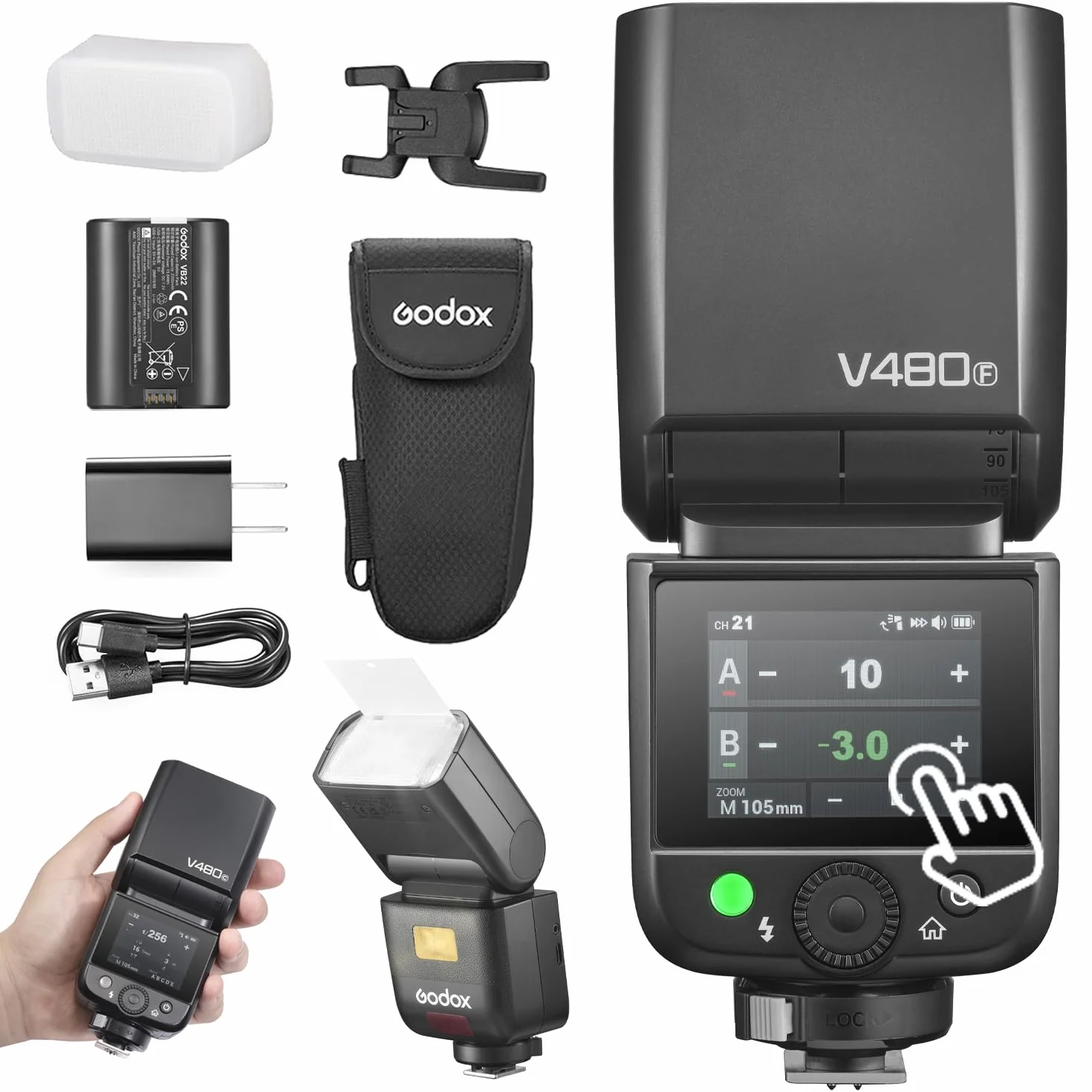 Godox V480 Flash V480F lampa błyskowa, wbudowana bateria litowa, 1/8000 HSS, 2.4GX bezprzewodowa TTL, czas recyklingu 1,7 s, 650 pełnych wyładowań dla aparatu Fujifilm (V480F)