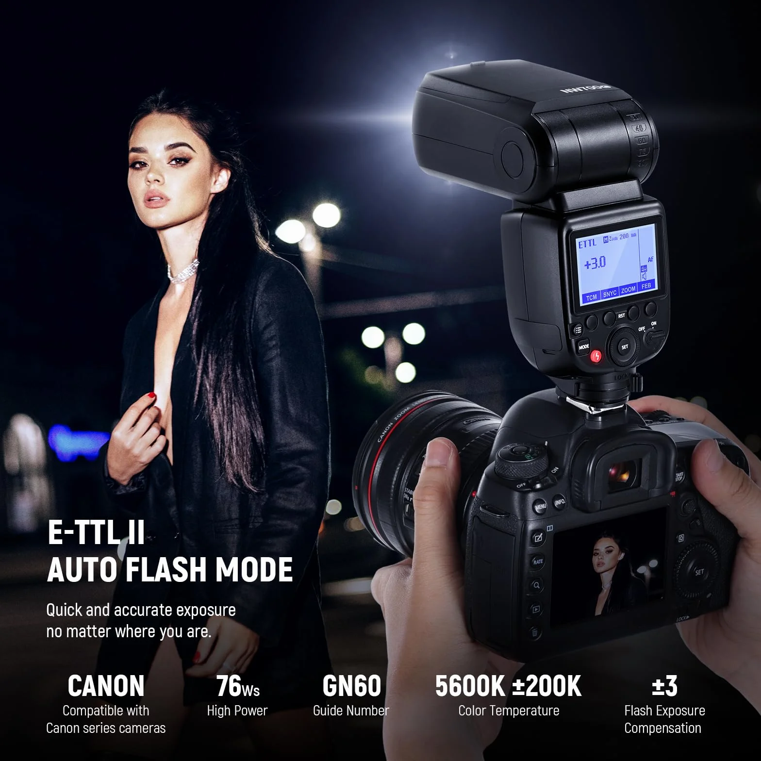 Neewer NW700-C TTL Flash Speedlite kompatybilny z aparatami Canon DSLR, szybka synchronizacja 1/8000s, wyjście 1/1-1/256, funkcja TCM, 230 pełna moc Flash, szybki recykling 0,1-2,7 s, baterie nie są