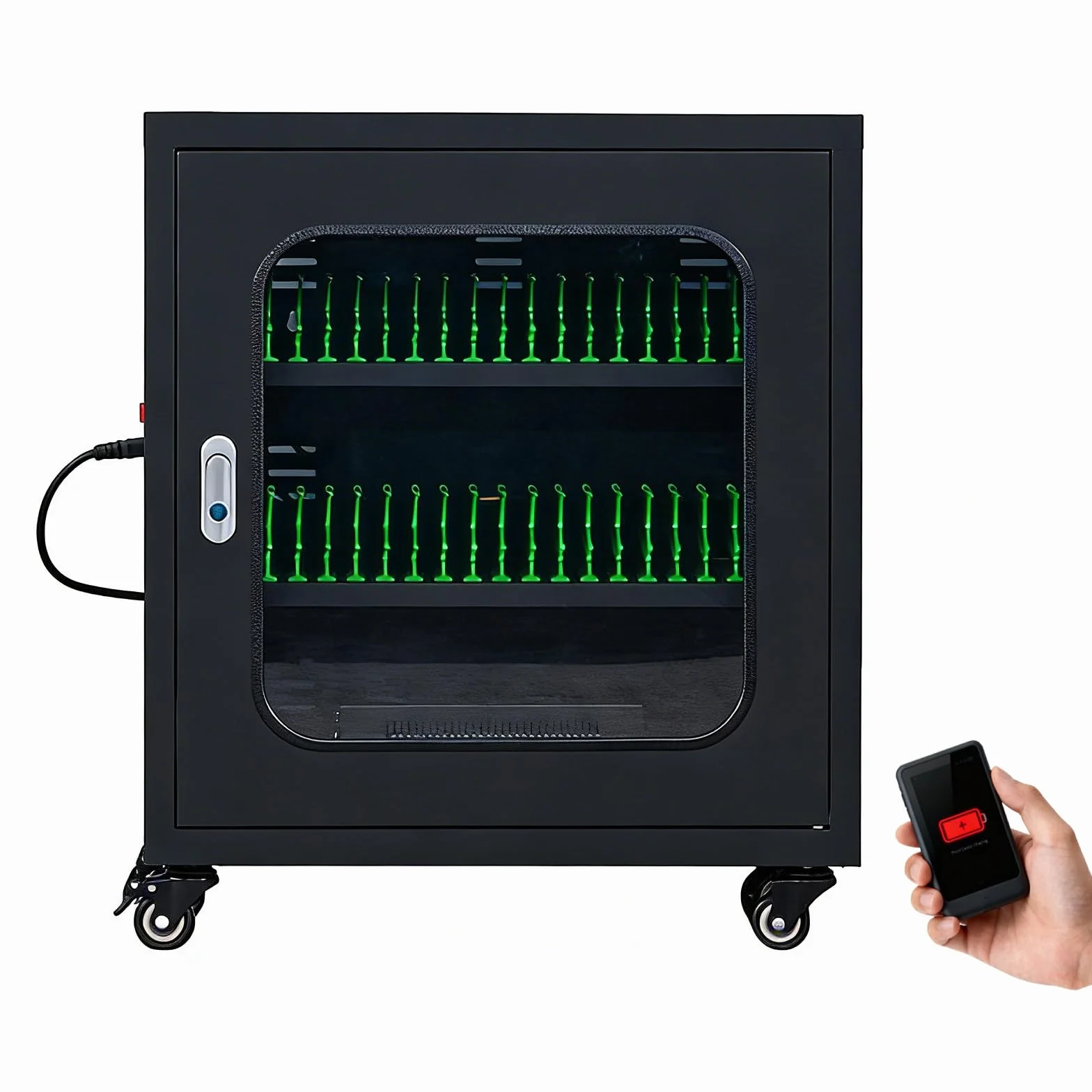 Wózek Ładujący USB 40 Gniazd Black | Szafka Ładująca Do Urządzeń Mobilnych Z Zamykanym Schowkiem, Kółkami I Stacją USB 5V/2A Dla Szkół Biur