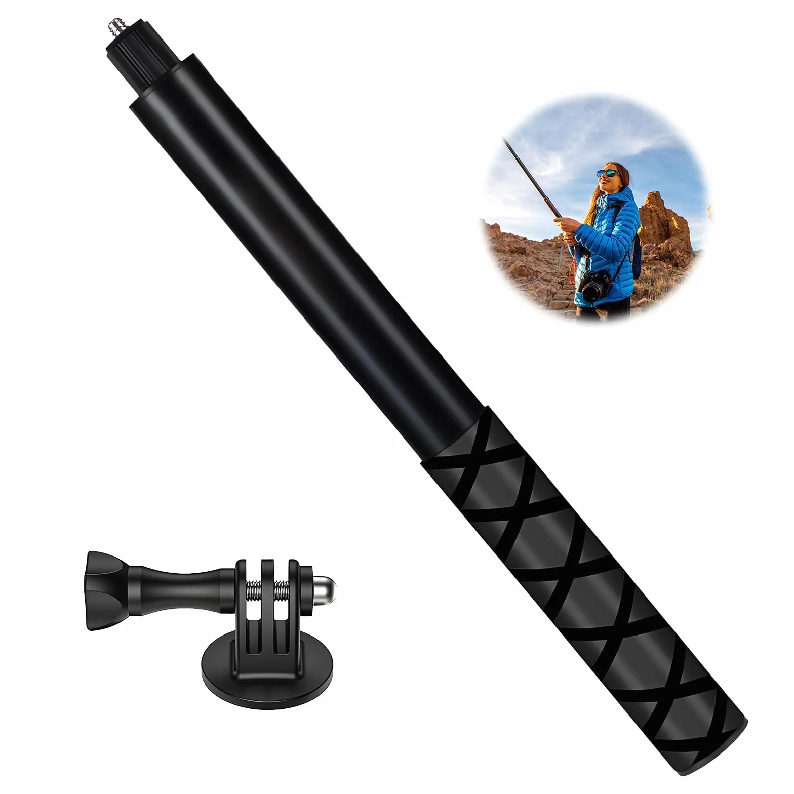 Niewidoczny Kijek Do Selfie Aluminiowy, Przedłużany Ręczny Kijek Do Selfie 114 cm, Do Użytku Na Zewnątrz, Do Uprawiania Sportu, Z 1/4 Śrubą, Wodoszczelne Przedłużenie Włókna, Czarny