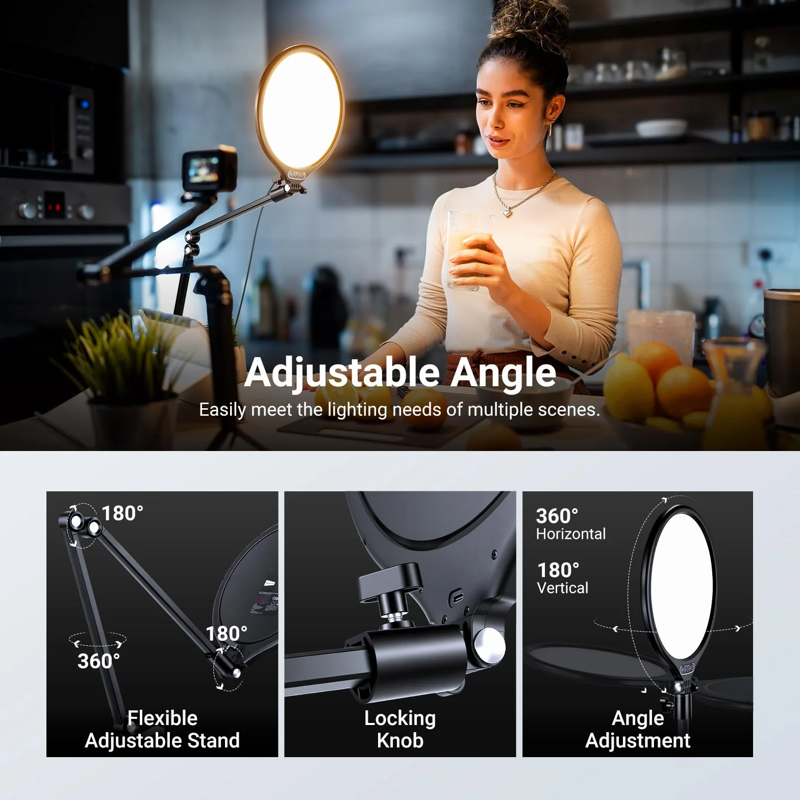 NEEWER BASICS 10,5" światło strumieniowe LED, pełny ekran 3000-6500 K, 15 W, z regulowanym ramieniem, stojakiem, zaciskiem do laptopa, komputera, wideo, konferencji Zoom, R10