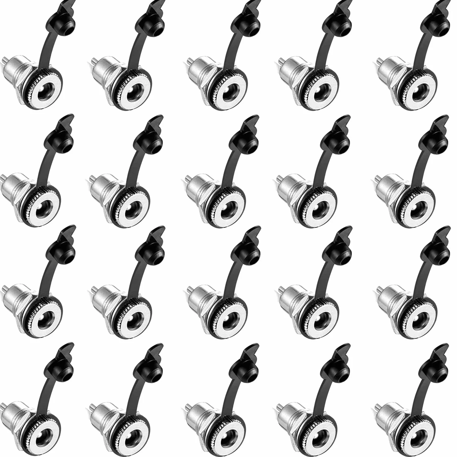 RUNCCI-YUN 20 szt. 5,5 x 2,1 mm DC Power Jack gniazdo żeńskie panel montowany wtyk adapter niskonapięciowy złącze wtykowe DC wtyczka pusta z pyłoszczelną nasadką