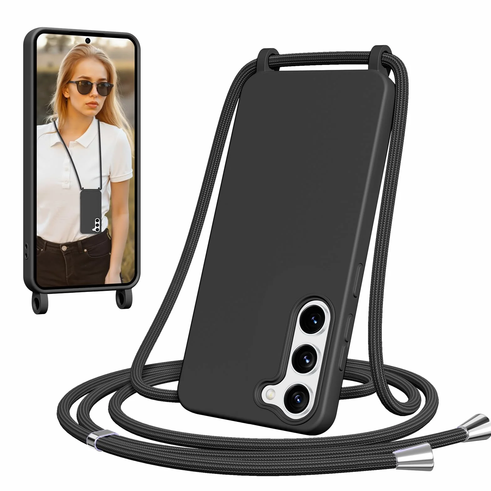 Etui do Samsung Galaxy S23 5G ze smyczą, miękki TPU silikonowy pokrowiec ze smyczą pasek na ramię, regulowany i zdejmowany, odporny na wstrząsy odporny na zarysowania futerał do Samsung Galaxy