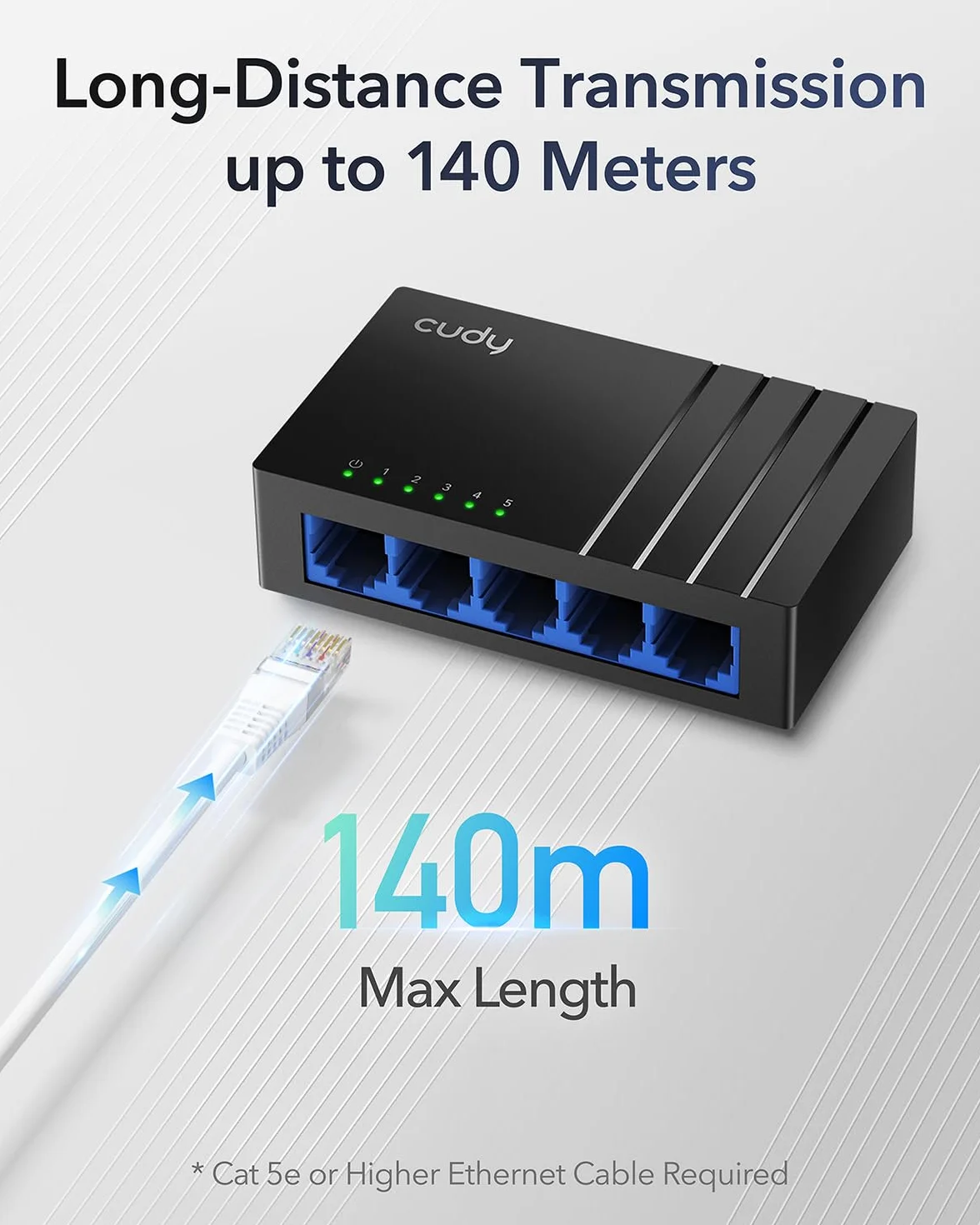 Cudy GS105D 5-portowy przełącznik sieciowy Gigabit Ethernet, rozdzielacz Ethernet, optymalizacja ruchu, Plug and Play
