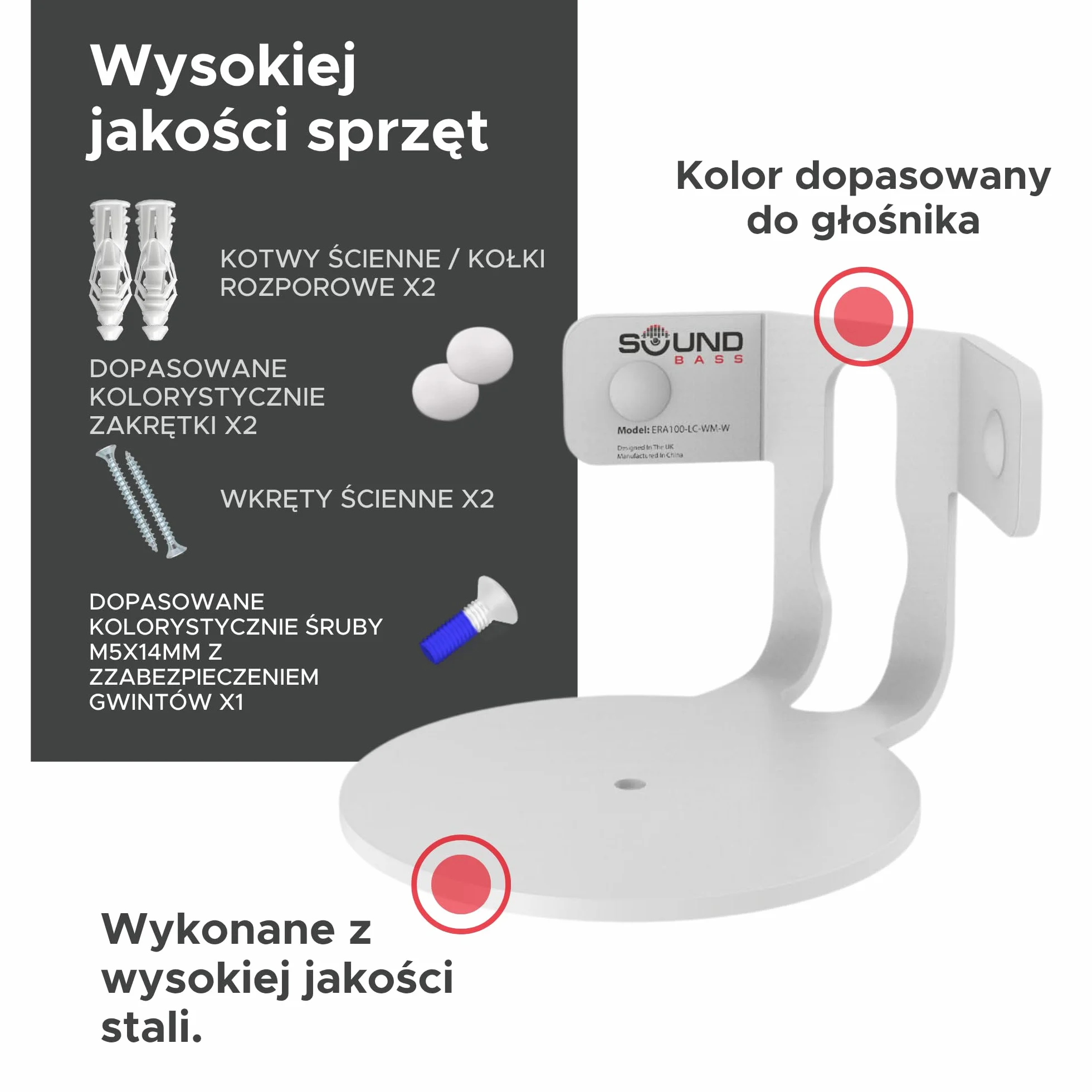 Sound Bass ERA 100 Uchwyt Ścienny Narożny - Niski Profil, Biały, Pojedynczy (1 szt.), Kompletny ze Wszystkimi Elementami Montażowymi, Kompatybilny z Głośnikiem Sonos ERA100 i ERA 100 SL