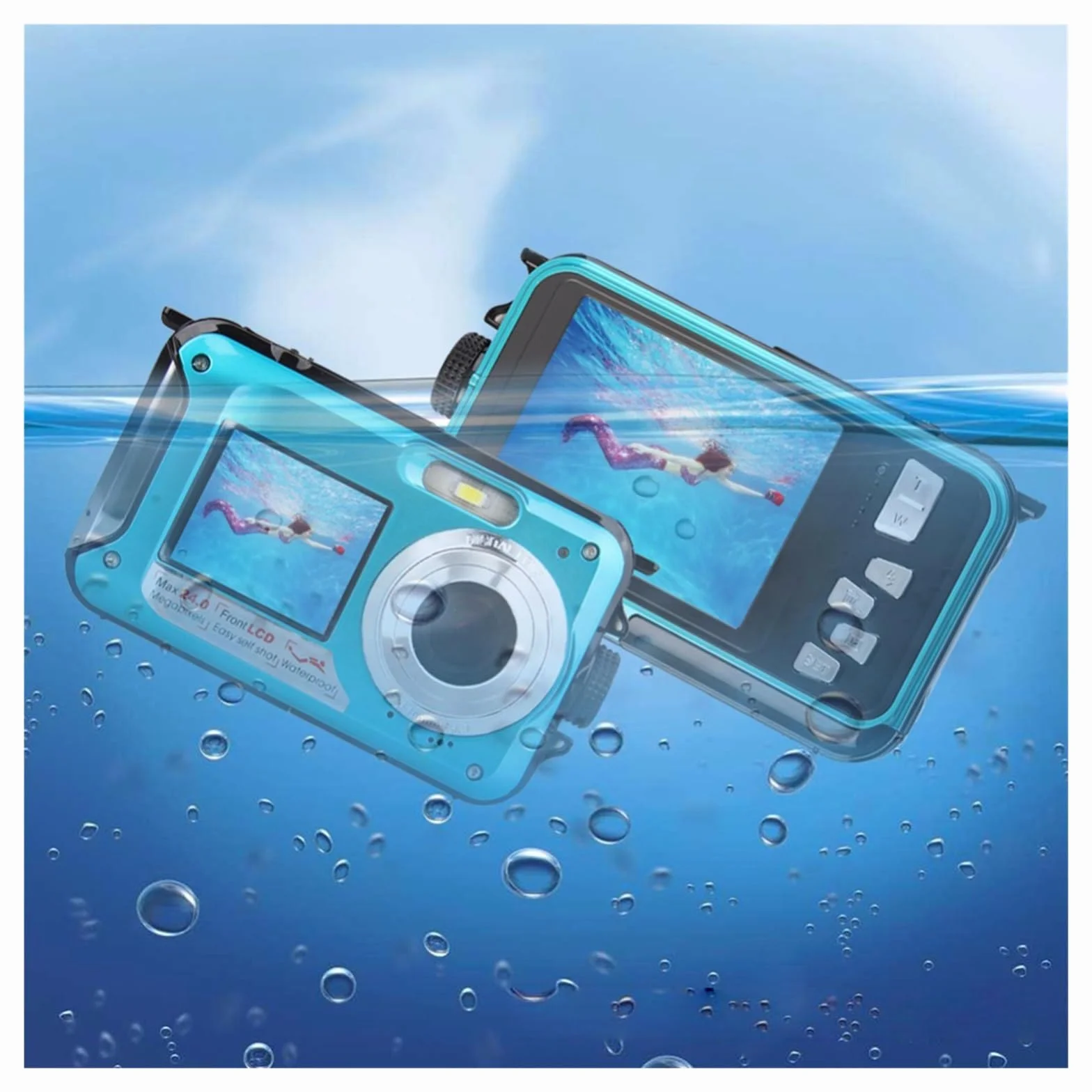 Wodoodporny aparat cyfrowy Anti-Shake 1080P Selfie Video Recorder do pracy pod wodą łAtwe Uchwycenie Niesamowitych Chwil(Blue)