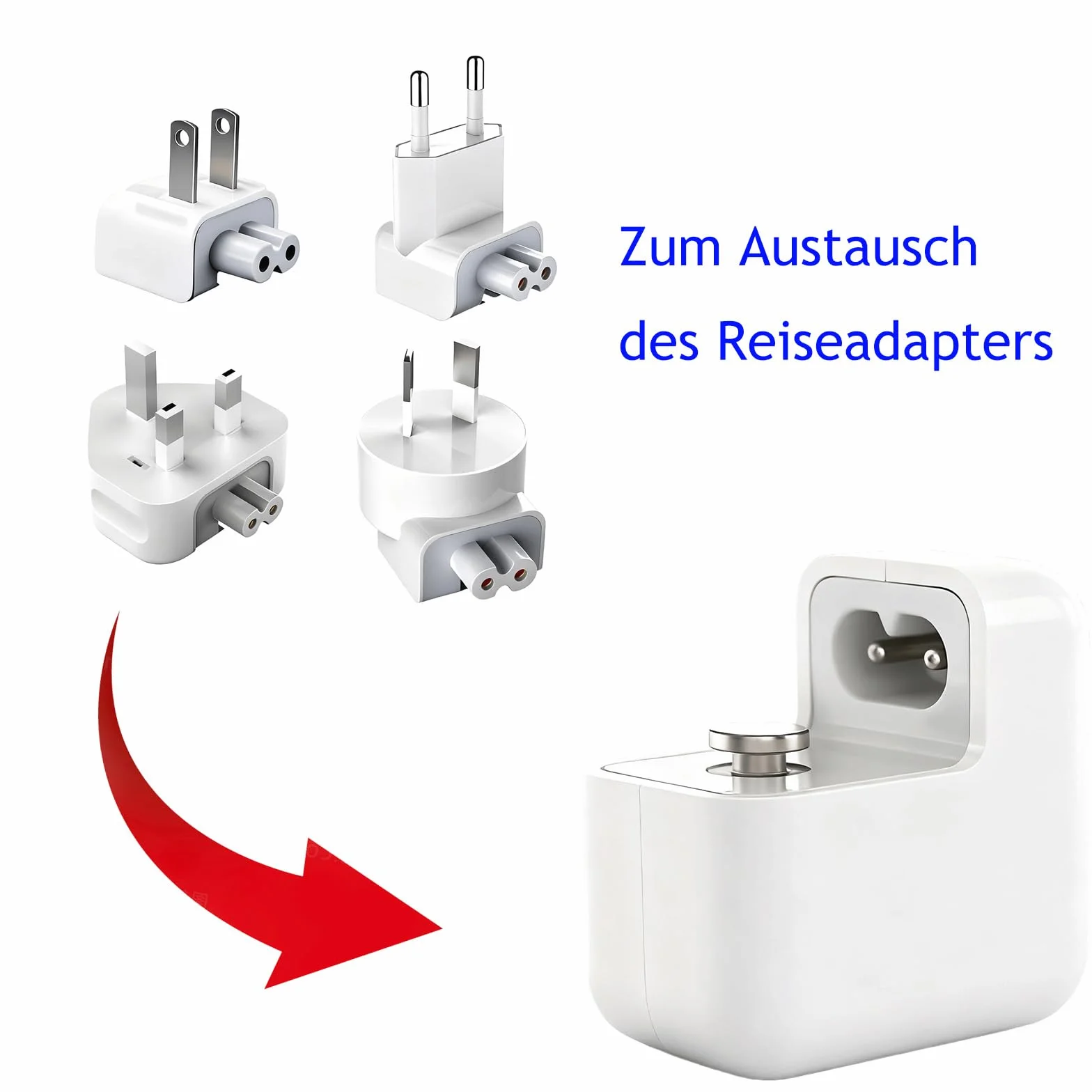Zestaw adapterów uniwersalnych dla Apple Power Adapter – 4-w-1 zestaw wtyczek EU/US/UK/AU, kompatybilny z ładowarką Apple MacBook i zasilaczem iPad, uniwersalny zamiennik AC, adapter podróżny na cały