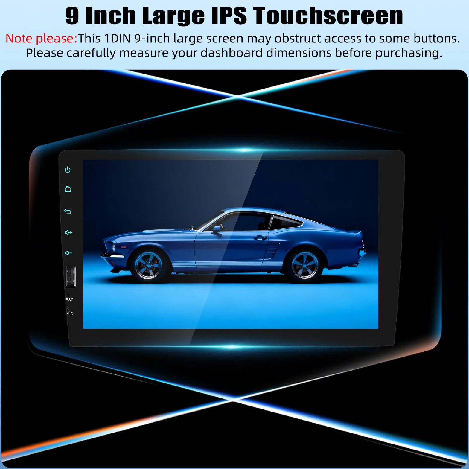 Radio CAMECHO 1-Din, 9 cali, Wireless Carplay Android Auto YouTube Bluetooth z ekranem dotykowym z kamerą cofania, Lusterko Link, FM/AM/RDS, SWC, 2 USB, sterowanie kierownicą