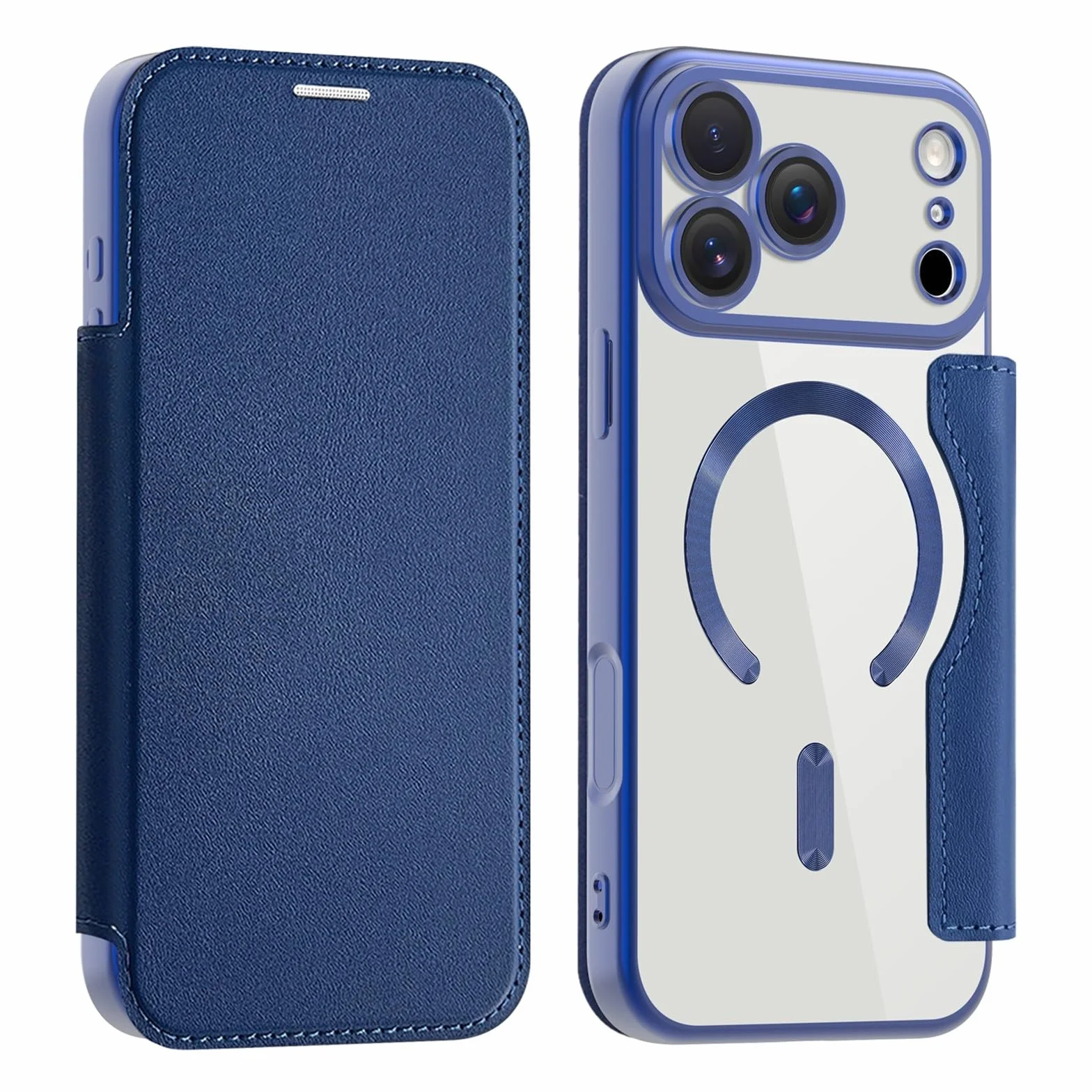 Generic etui kompatybilne z iPhone 14 Plus Kolor: (Deep Blue) Wysokiej jakości skórzane twarde silikonowe etui magnetyczne z klapką