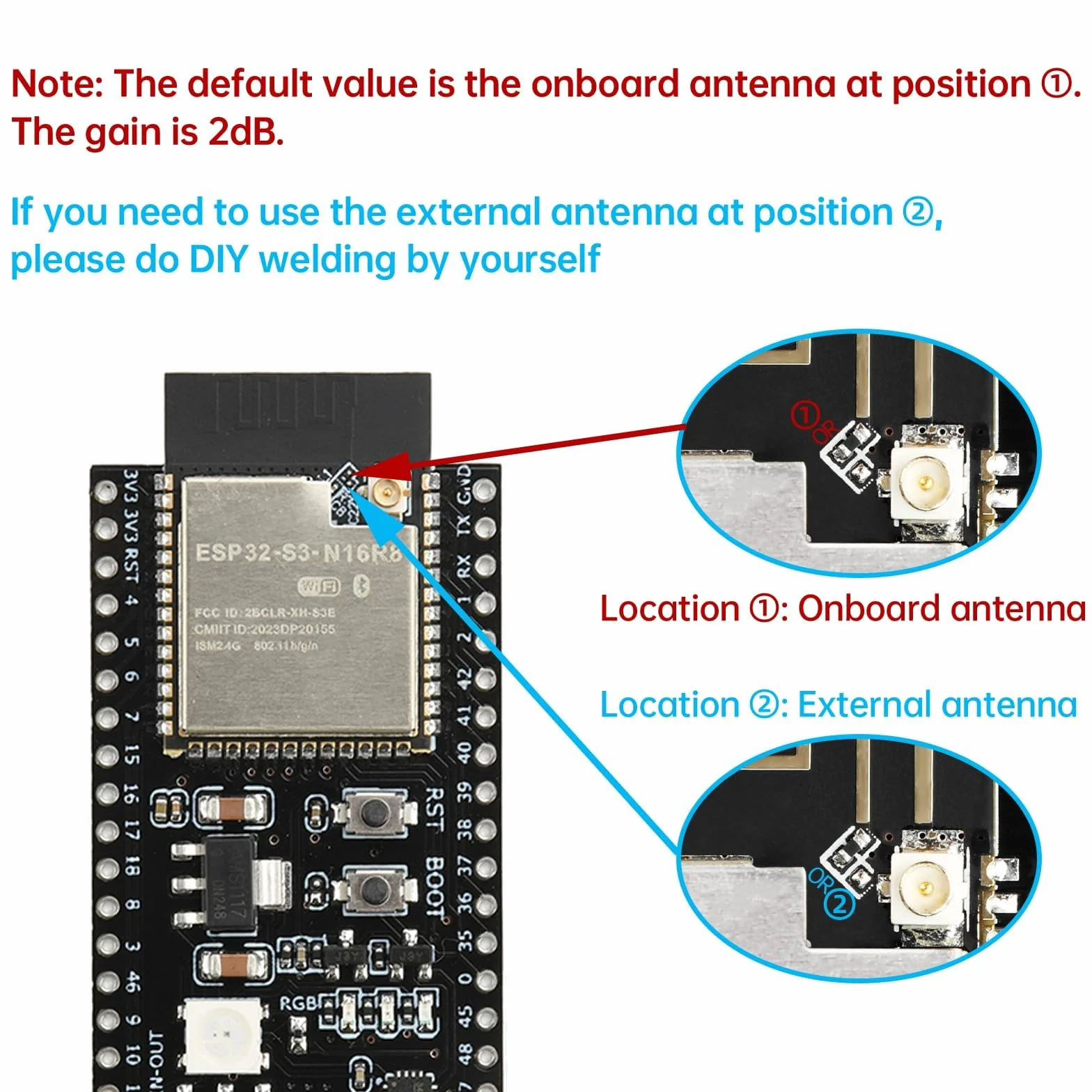 diymore do modułu ESP32-S3 DevKitC-1 N16R8, tablica rozszerzeń do tablic programistycznych do ESP32 S3 1-N16R8 tablica rozwojowa z WiFi, Bluetooth 5.0, antena USB C z możliwością podłączenia