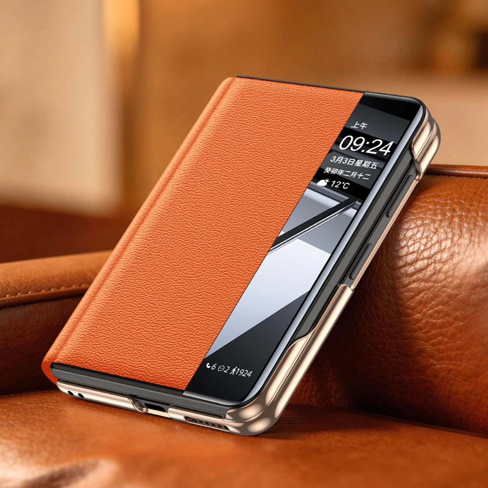 Etui z klapką do Huawei Pura X Max, etui z prawdziwej skóry z okienkiem, stojakiem, etui ochronne, niebieskie, Pura X Max