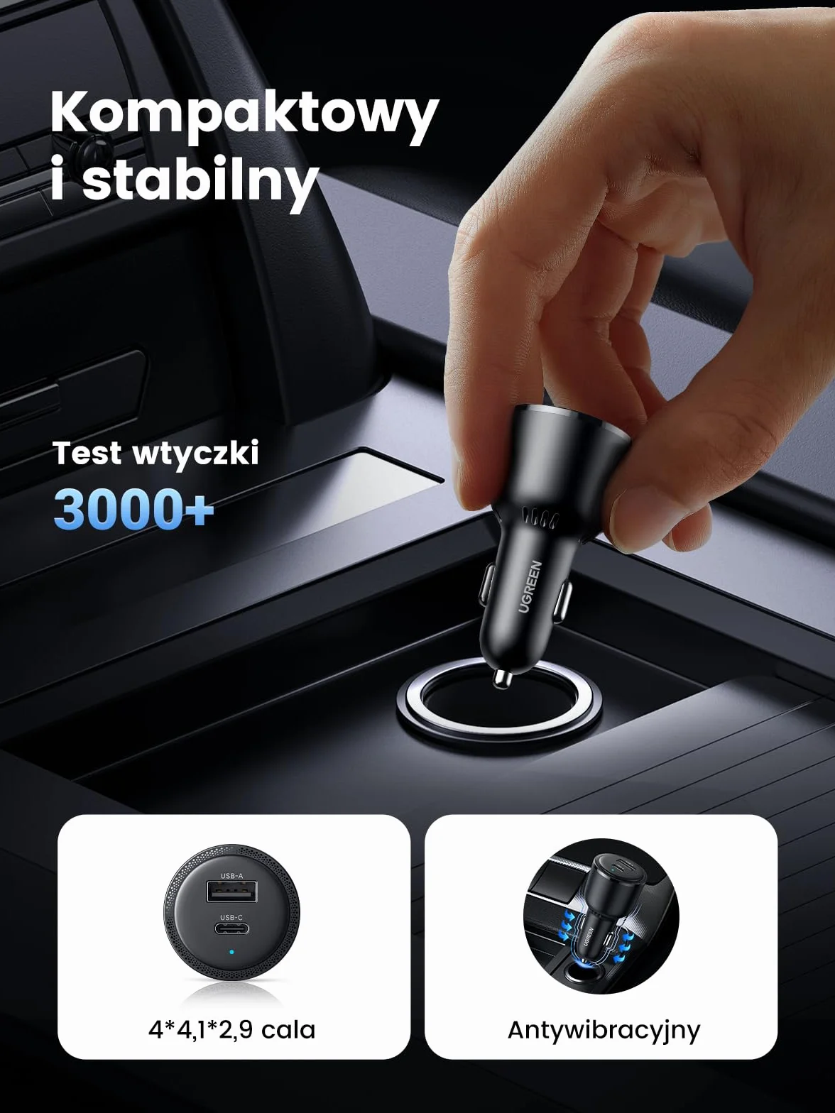 UGREEN Zapalniczka USB 63 W 45 W + 18 W Ładowarka samochodowa USB C 12 V PPS Kompatybilna z iPhone17/16/15 MacBook Air, S25, S24 nawigacją GPS itp