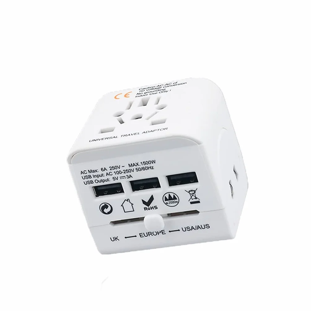 Gniazdo międzynarodowe przetwornice Uniwersalny na całym świecie adapter podróży, Gniazdo podróży Podróży na całym świecie, ładowarka zasilania AC. Adapter wtyczki z 3 Usb. Porty adapter wtyczki zasil