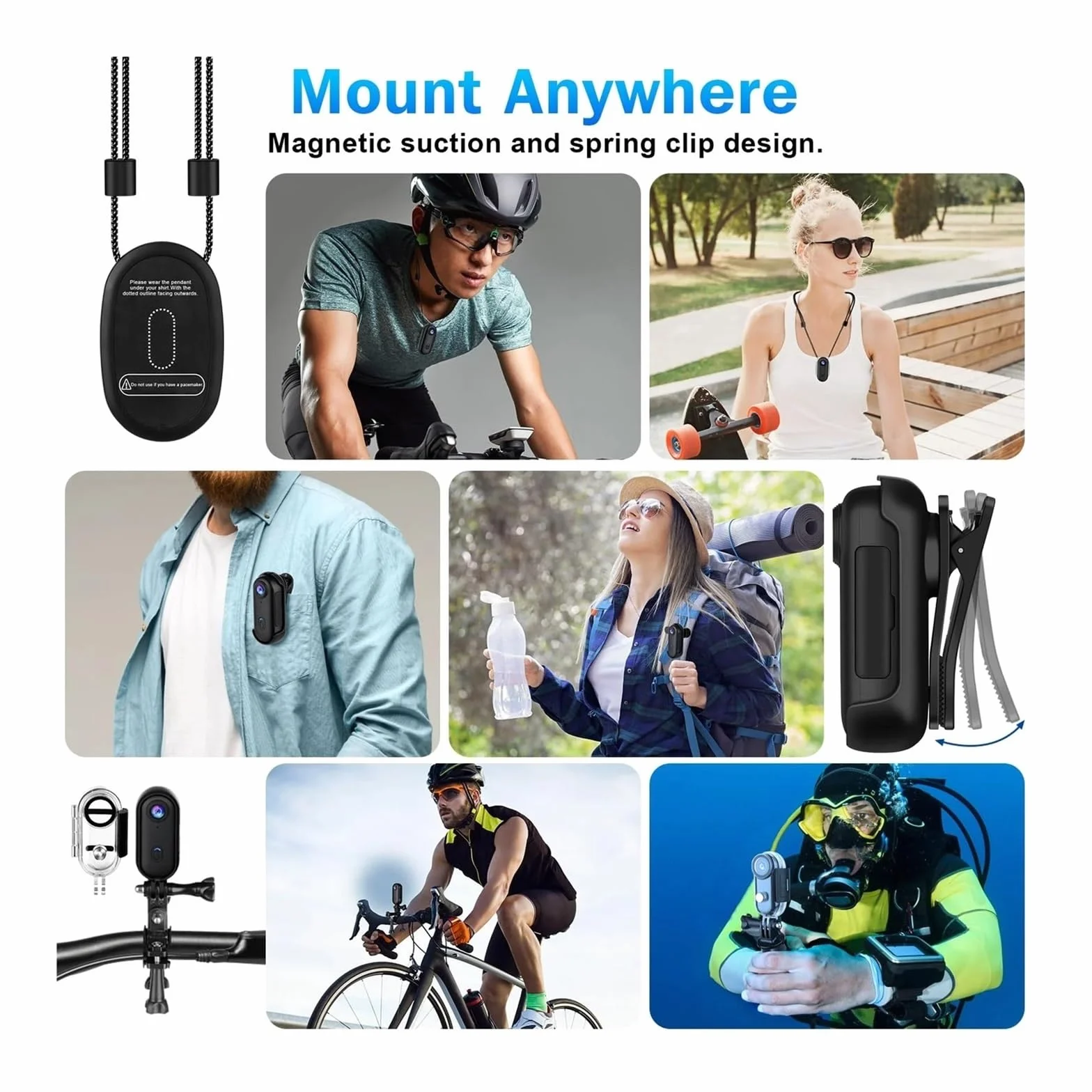 Kamera sportowa, Kamera sportowa 4K Outdoor Sports Action Wodoodporna Mini kamera Body Cam Rower Rejestrator wideo do jazdy na motocyklu Vlogging,do jazdy na rowerze, motocyklu(Add 64GB Card,1080P Wh