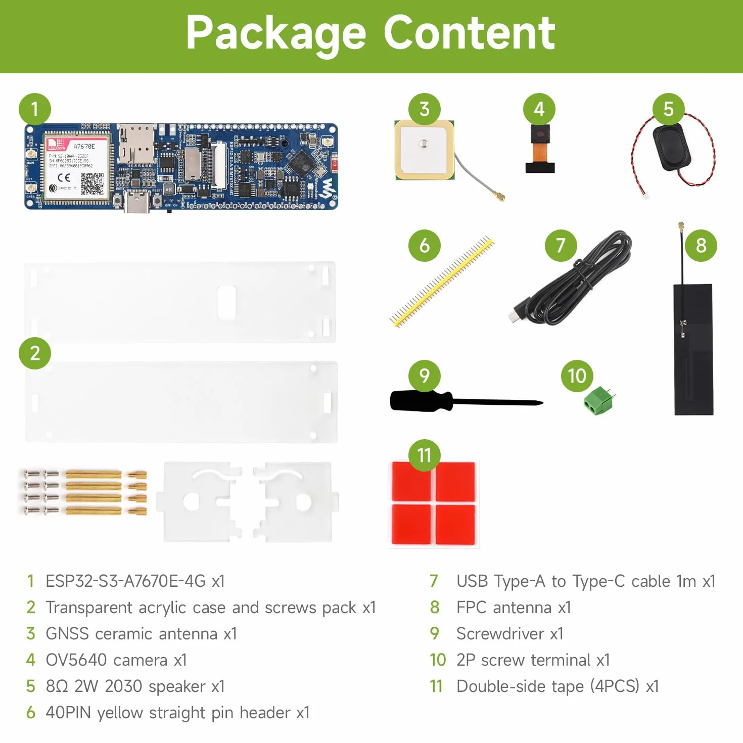 Waveshare ESP32-S3 A7670E 4G Development Board, with Camera/Speaker/Antenna | LTE Cat-1/2G/WiFi/BT/Telephone Call/SMS/GNSS Positioning Support, For 4G Portable WiFi