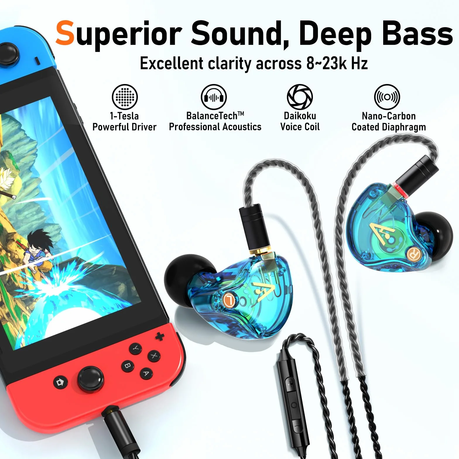 Vibes 202M przewodowe słuchawki douszne, słuchawki douszne HiFi, MMCX do 3,5 mm z mikrofonem, izolujące hałas i czysty dźwięk, głęboki bas, wygodne słuchawki gamingowe, posrebrzany sznurek, etui do