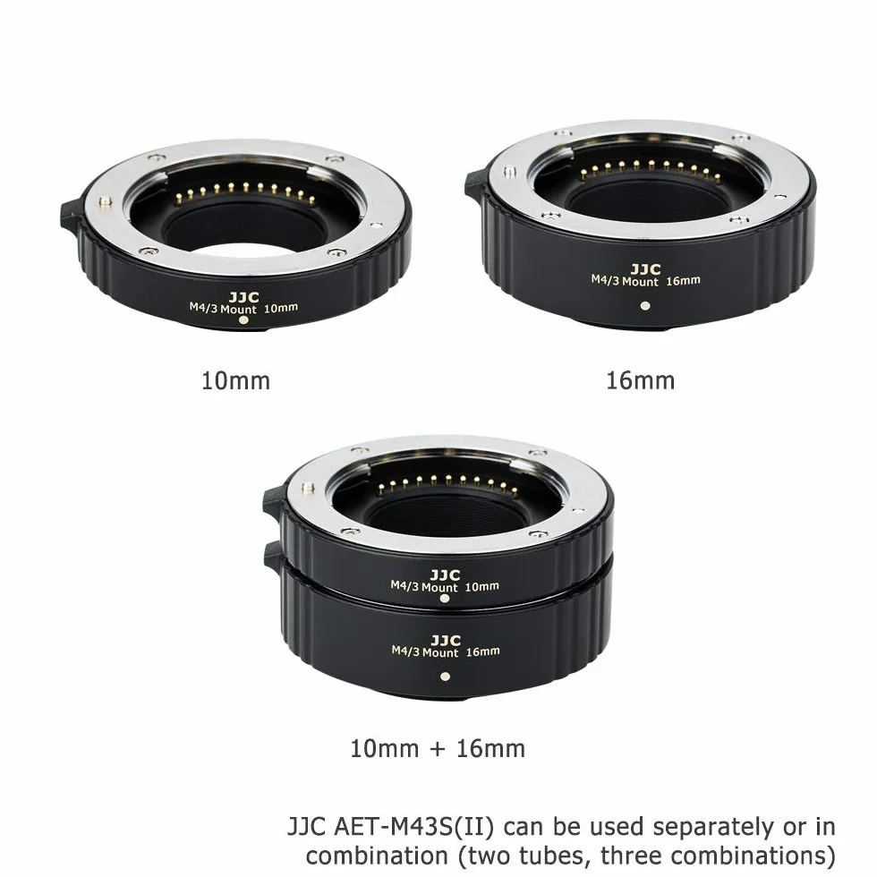 JJC Zestaw rurek makro 10MM/16MM do Olympus Micro Four Thirds Mount (M4/3) aparatów DSLR i SLR - Auto Fucus - TTL Ekspozycja do zdjęć makro