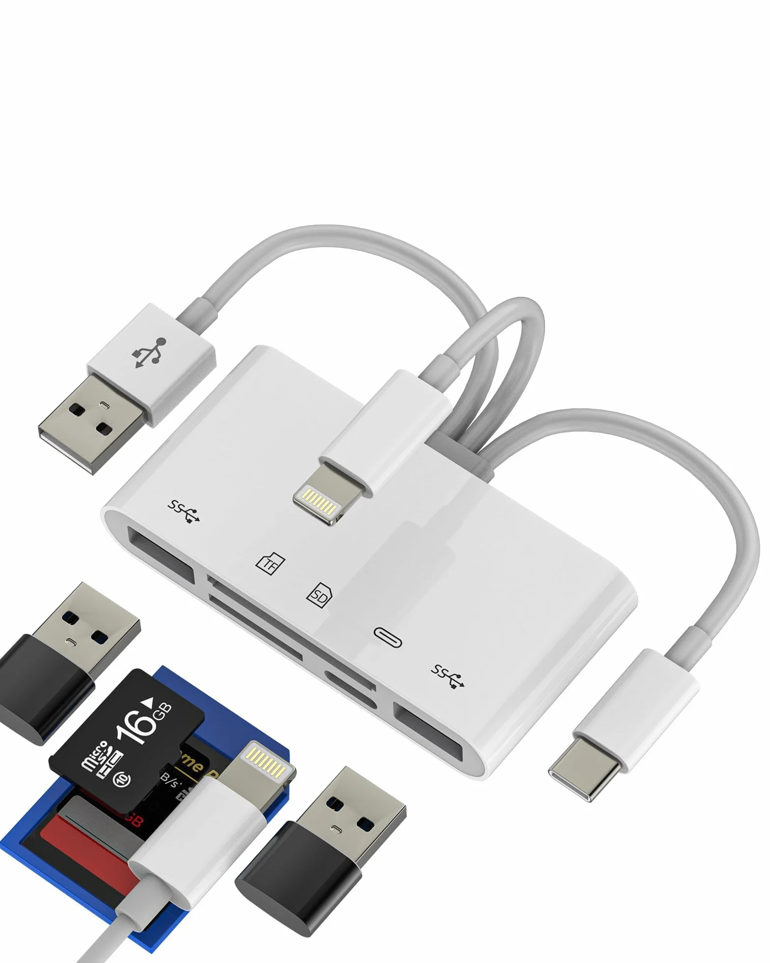 Adapter USB C Lightning USB (5 w 1) OTG 3.0 kabel czytnika kart SD do Apple iPhone 15 14 czytnik kart micro SD czytnik kart TF pamięć flash do iPada PC adapter kamery pamięci, kompatybilny z Samsung