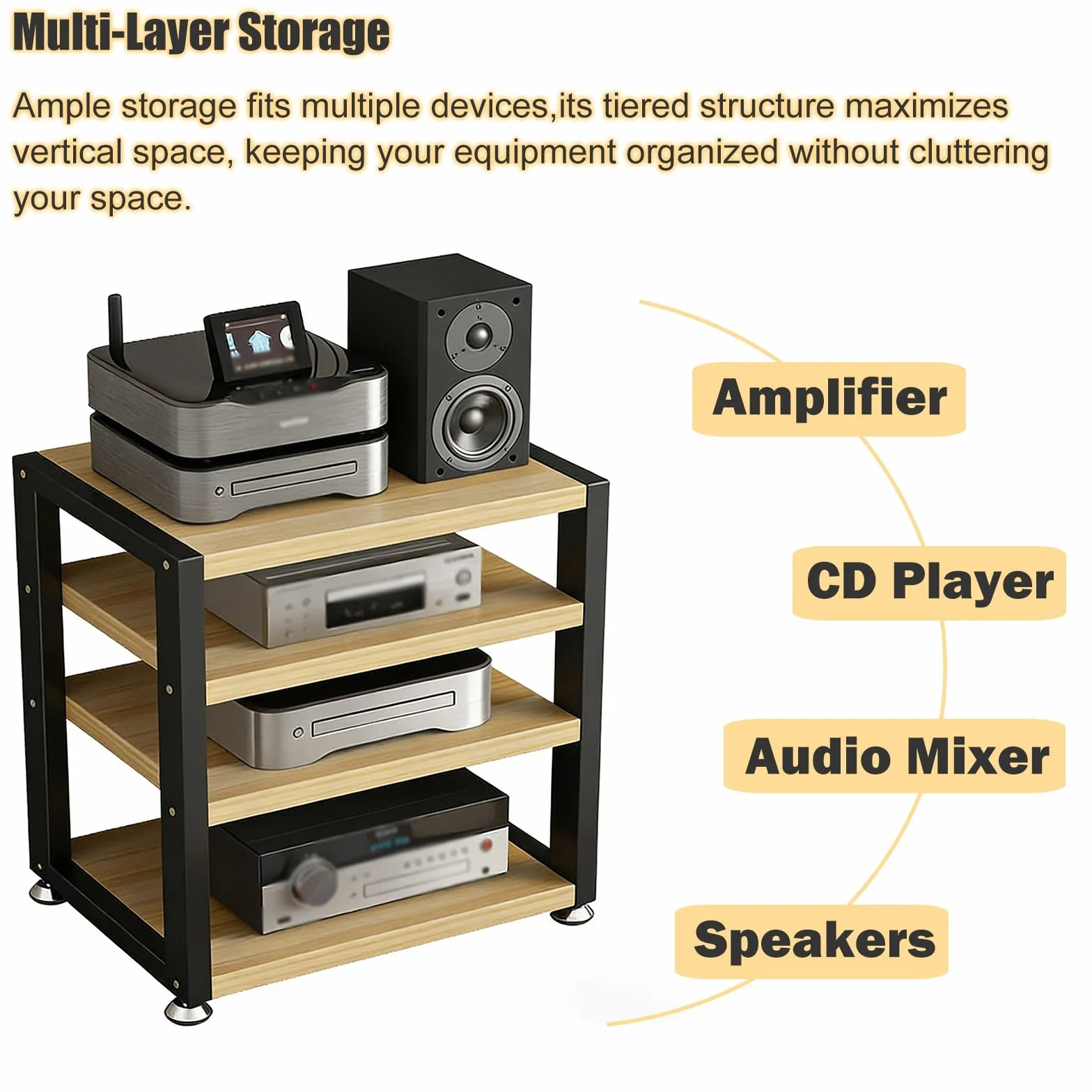 stojak audio hifi Stojaki na sprzęt Hifi, stolik pod telewizor, 4-poziomowa drewniana półka na biurko, szafka na stereo, szafka na głośniki, pionowe stojaki na konsole do gier(#1,W 45CM(17 7/10IN))