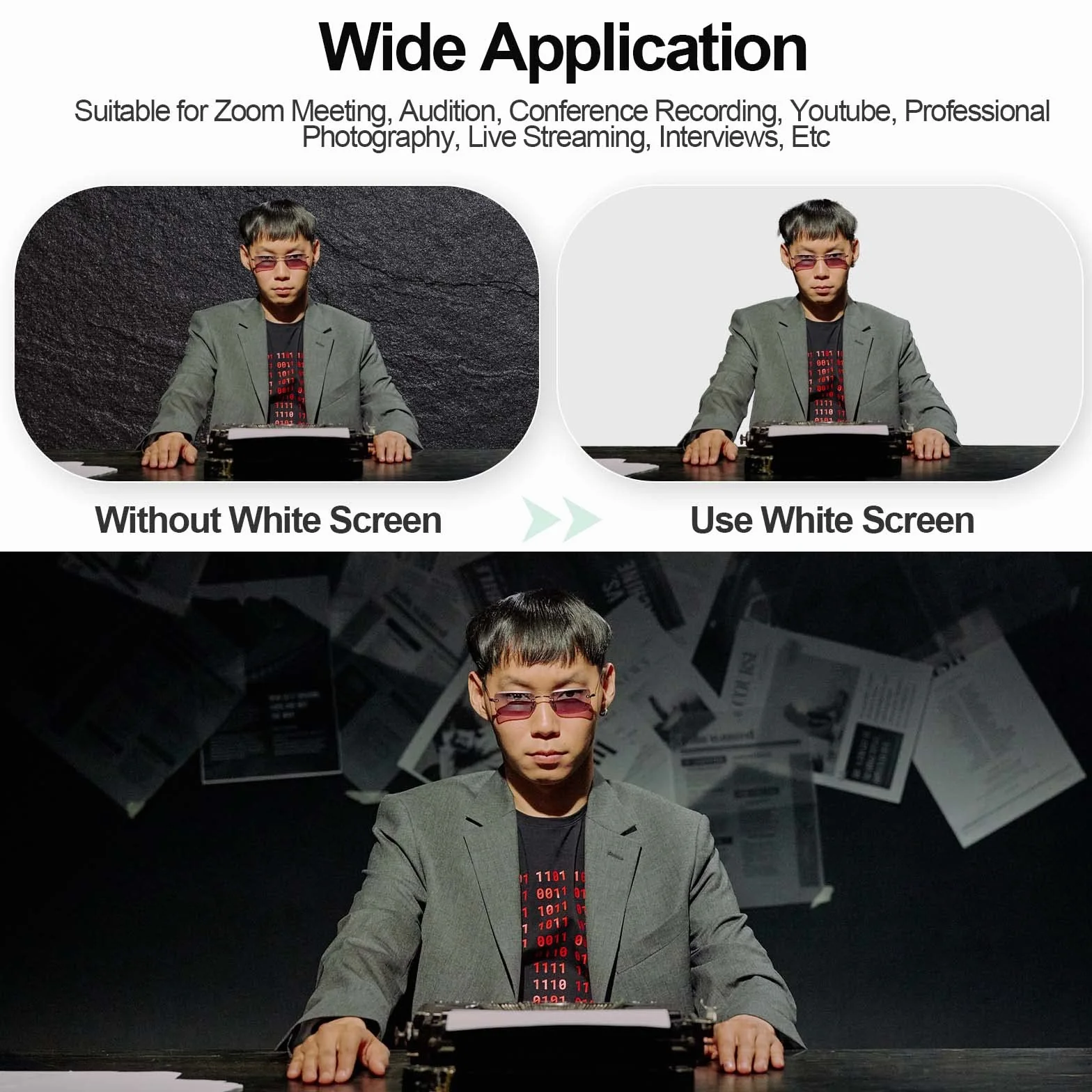 EMART Białe tło ze stojakiem, tło 1,5 x 2,1 m z zestawem ramek 1,5 x 2,6 m | Wsparcie tła w kształcie litery T, zestaw studyjny do chroma Key, wideo fotograficzne, nagrywanie, strumieniowanie