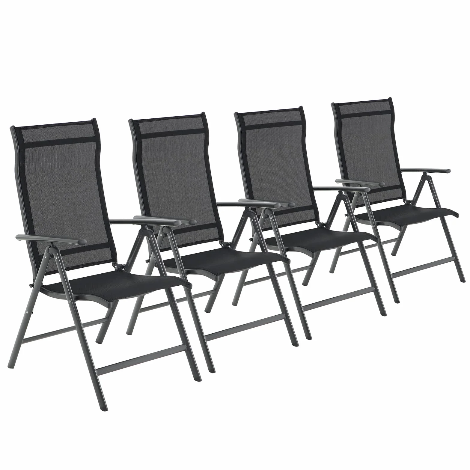 SONGMICS Krzesła ogrodowe, zestaw 4 sztuk, krzesła składane, krzesła outdoorowe z wytrzymałym stelażem aluminiowym, 8-stopniowa regulacja, obciążenie do 120 kg, czarne GCB30BK