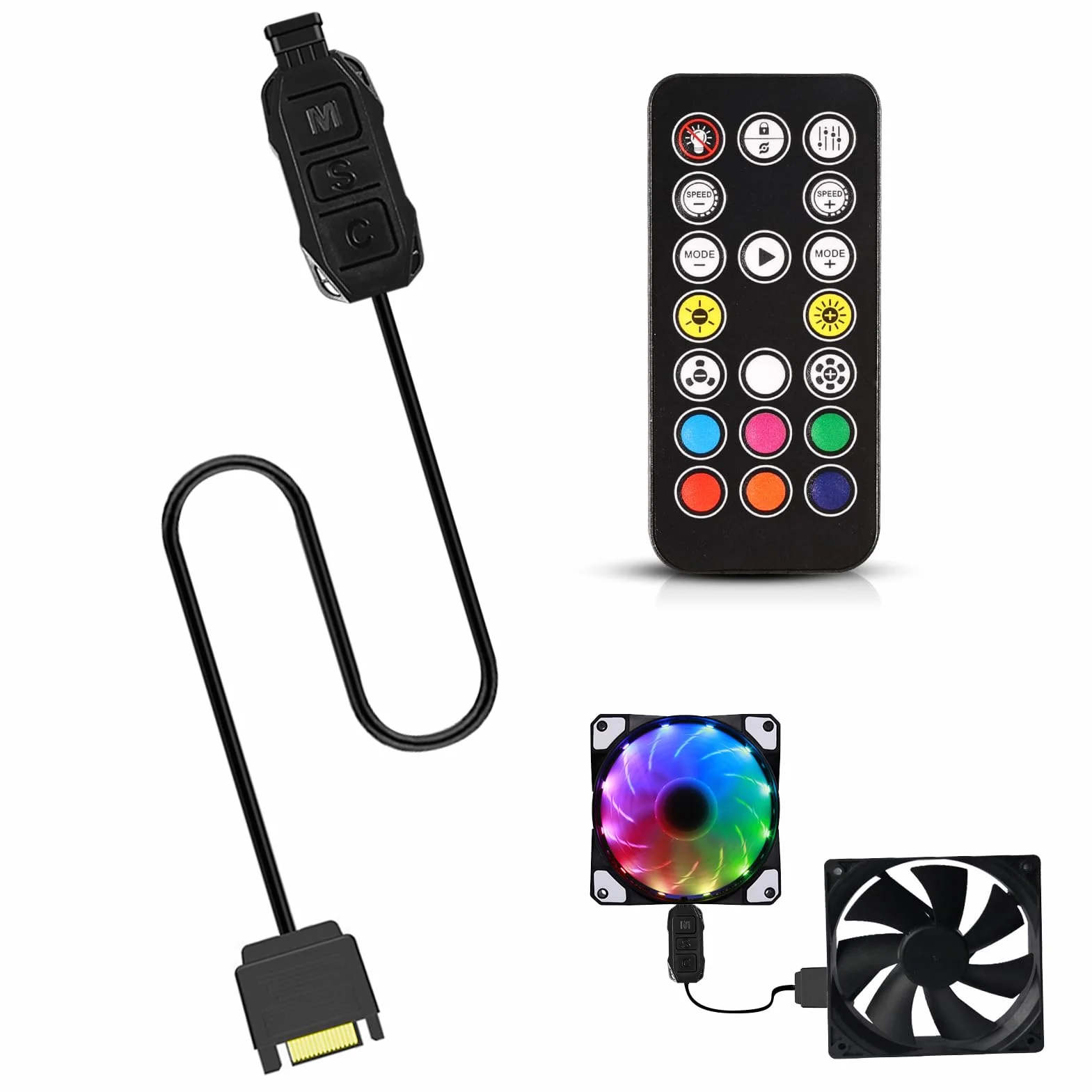 ARGB pilot zdalnego sterowania do rozdzielacza ARGB, 5 V, 3-pinowy kontroler SATA Power RGB, obudowa komputerowa, pilot zdalnego sterowania z 17 przyciskami, przełącznik RGB Fan Hub do wentylatorów