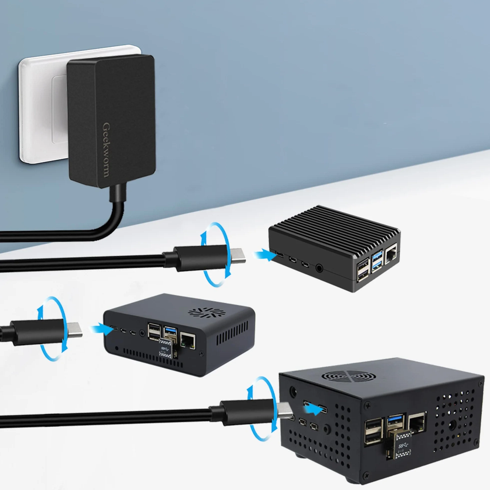 Geekworm Raspberry Pi 4 Zasilacz Power Supply, USB-C 5V 4A 20W Power Adapter Charging for Raspberry Pi 4 Model B 8GB / 4GB / 2GB / NASPi / X735 / X708 / X728 / X630 / Pi 400 / Orange Pi 5 / 5B / 5 Plus