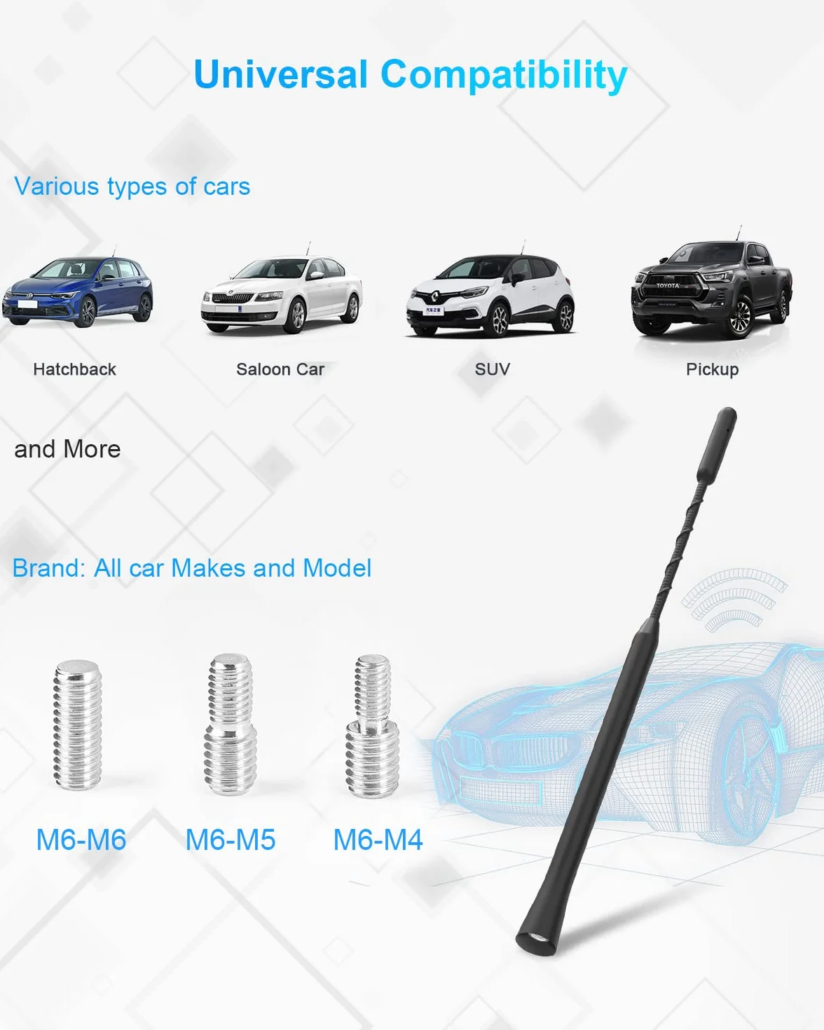 YIEHO Potężna antena samochodowa - uniwersalna antena samochodowa do wszystkich modeli samochodów - antena radiowa samochodowa z wysokiej jakości odbiorem Dab FM - Antena dachowa samochodowa 24,5 cm