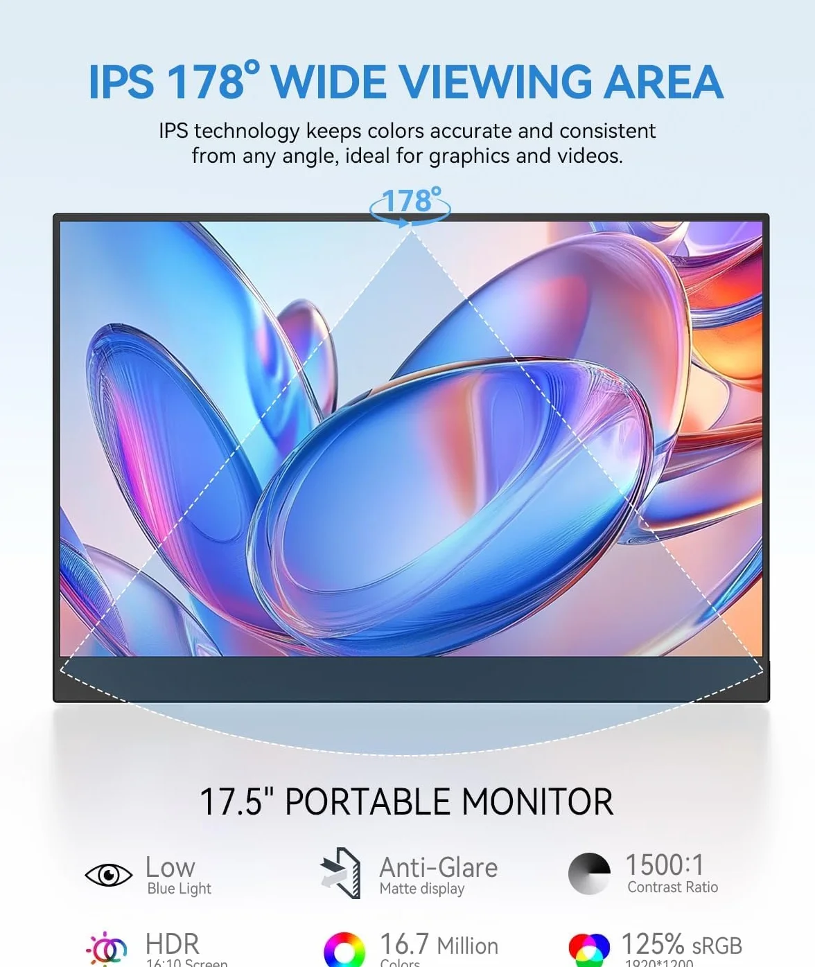 UPERFECT przenośny monitor 17,5 cala, 1920 × 1200P FHD przenośny monitor 16:10 125% sRGB 1500:1 IPS z USB-C i HDMI, ultra cienki - ochrona oczu - zewnętrzny drugi ekran do komputerów PC/Mac/PS3/4/5