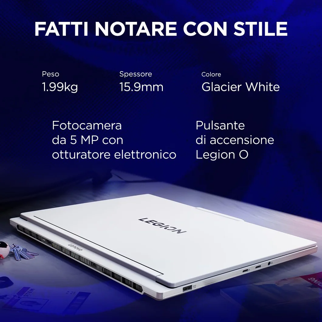 Lenovo Legion 7 Laptop do gier, wyświetlacz OLED WQXGA 16" 240 Hz, Nvidia GeForce RTX 5060 8GB, Intel Core Ultra 7 255HX, RAM 32 GB, SSD 1T, Windows 11 Home, włoska klawiatura RGB - Glacier White