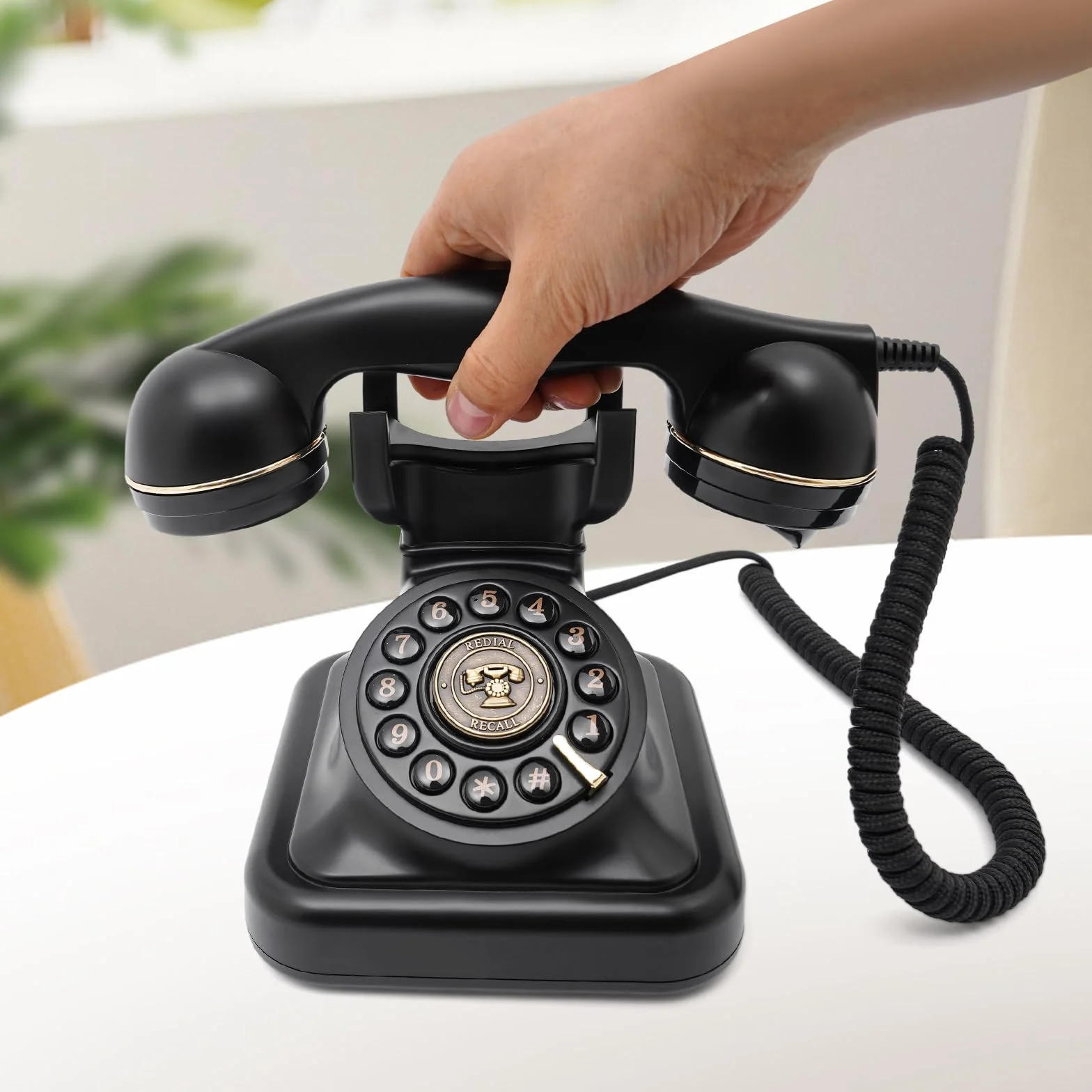 Vintage Retro Telefon Przewodowy Telefon do salonu, Sypialni, Biura Czarny
