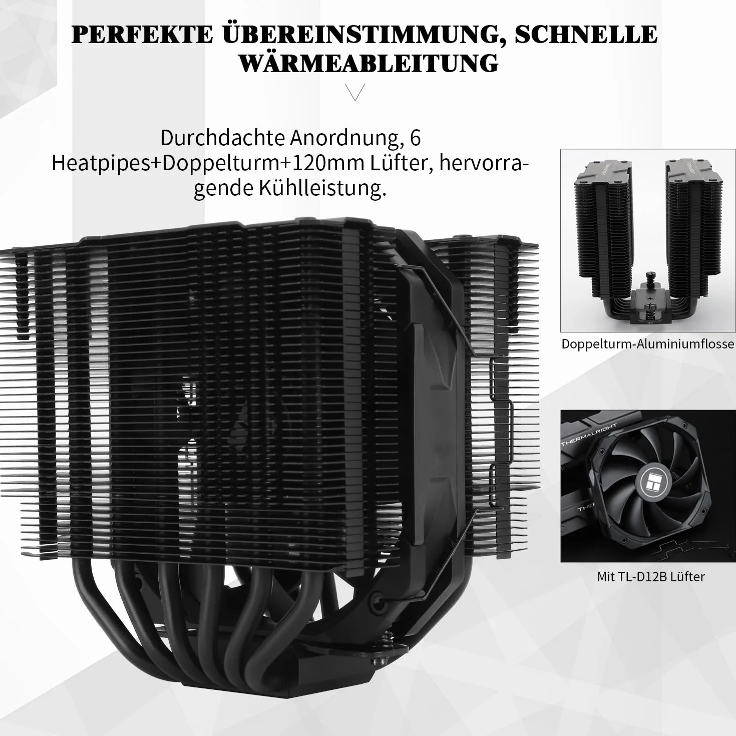 Thermalright Peerless Assassin 120 MINI Black CPU, 6 Heat Pipes AGHP, z wentylatorem 120 mm PWM, prędkość 1500 obr./min, do AMD: AM4/AM5/Intel LGA 1851/1700/1150/1151/1200/2011, chłodnica PC