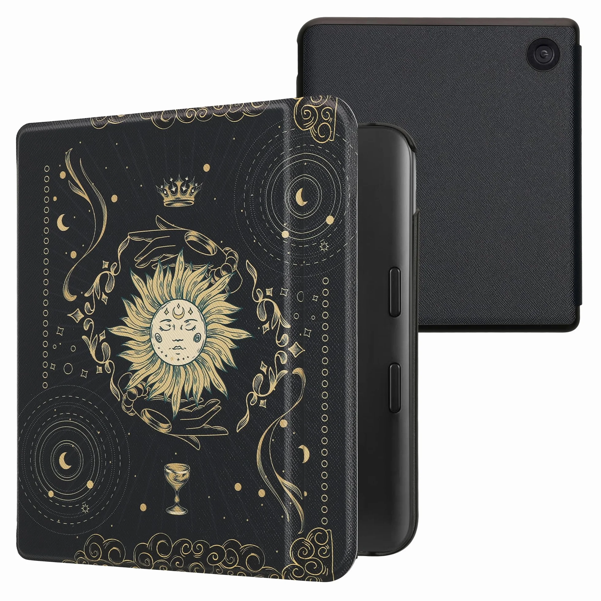 Kwmobile Etui z klapką kompatybilne z Kobo Libra Colour/Tolino Vision Color eReader Case karty tarota, ciemnoniebieskie, żółte, czarne