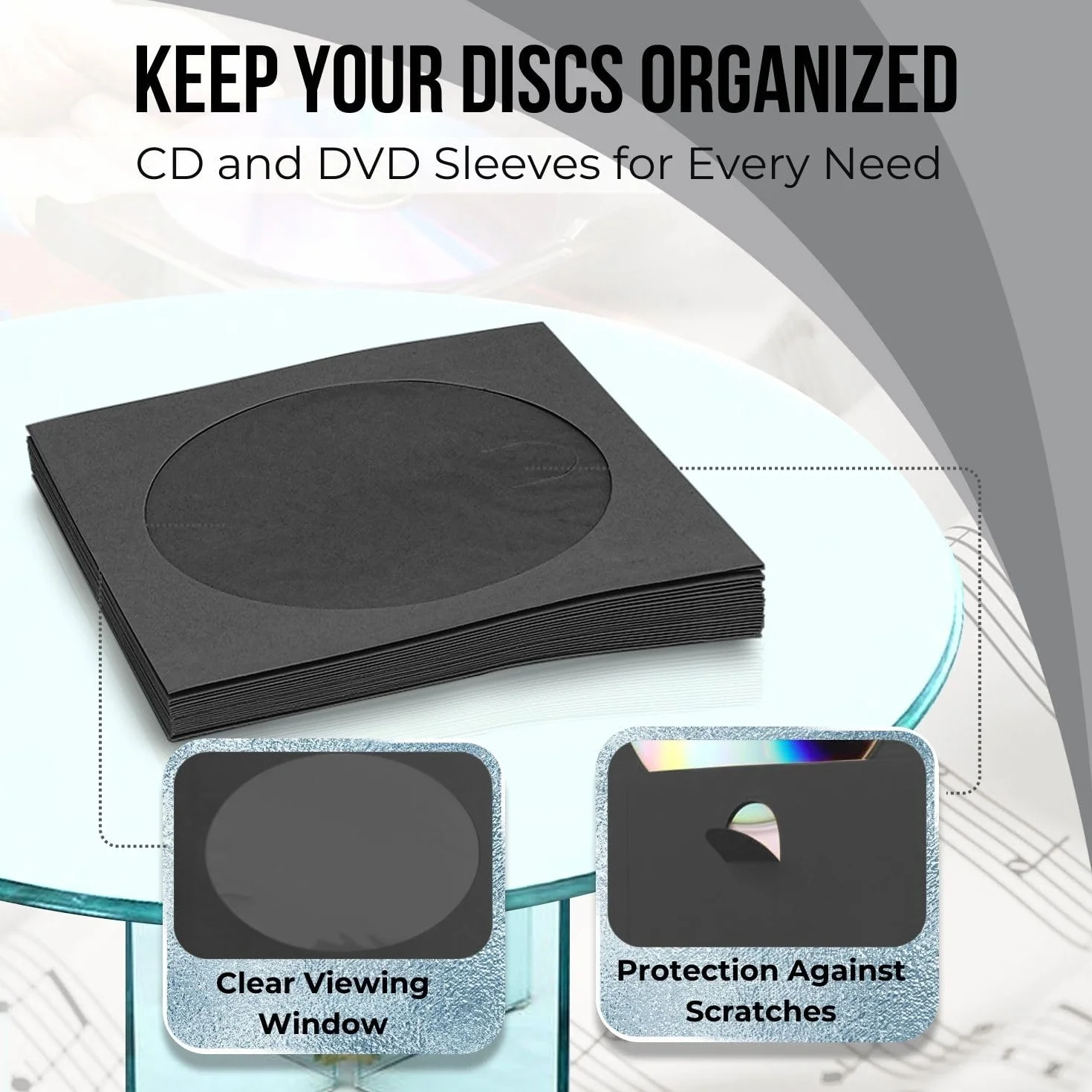 Flexzion 100 sztuk płyt CD DVD grube papierowe rękawy (czarne) standardowe koperty etui ekspozycyjne przechowywanie premium z wycięciem na okno i klapką na muzykę filmową dysk do gier wideo