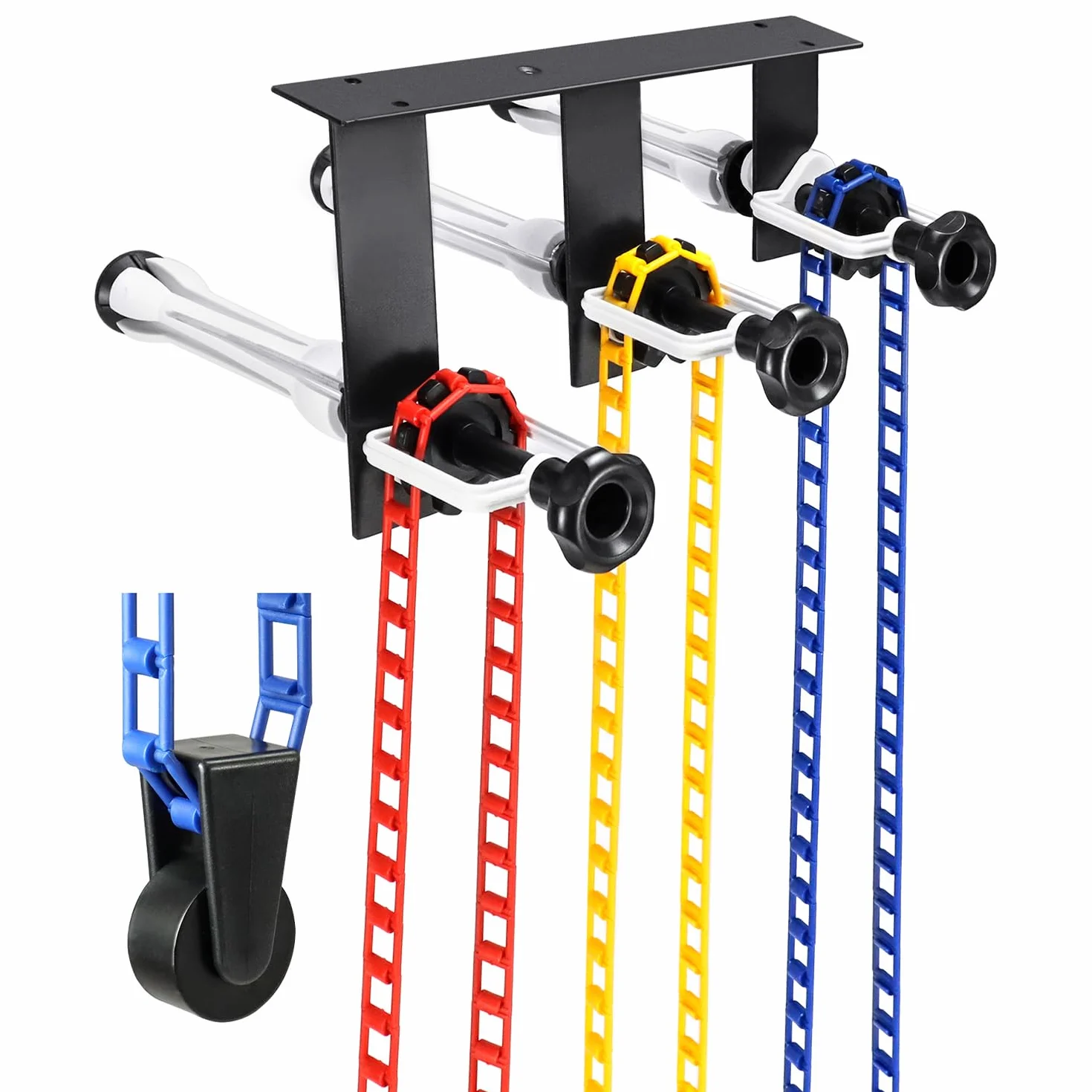 QWORK® Fotografia Tło System zawieszenia na 3 rolki - montaż na ścianie / suficie - nadaje się do rolek o średnicy wewnętrznej 50/60 mm - bezpieczne obciążenie 10 kg na rolkę