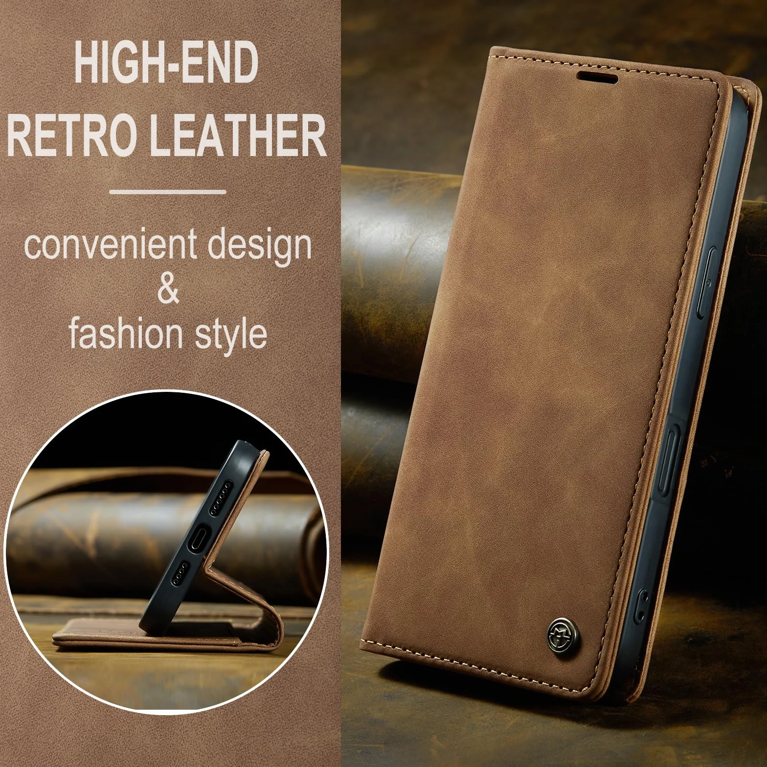 Etui do iPhone 17 5G Premium Klapką Etui ze Skóry PU,Portfel Przegródki na Karty Funkcja Stojaka Magnetyczne Wstrząsy iPhone 17,Brązowy