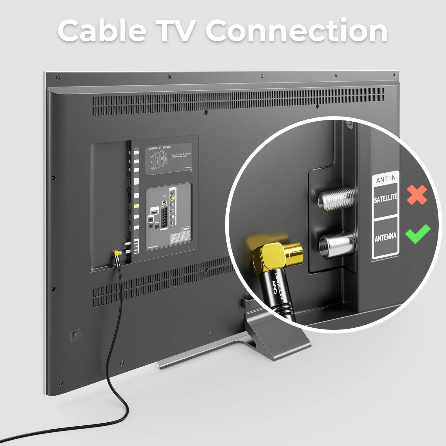 deleyCON 3,0m Kabel Antenowy TV 4K - 4K Ultra HD Full HD HDTV - 2x Kątowy - Kabel Koncentryczny - Wtyk IEC (90°) do Gniazda IEC (90°) - Metalowe Złącza - Czarny