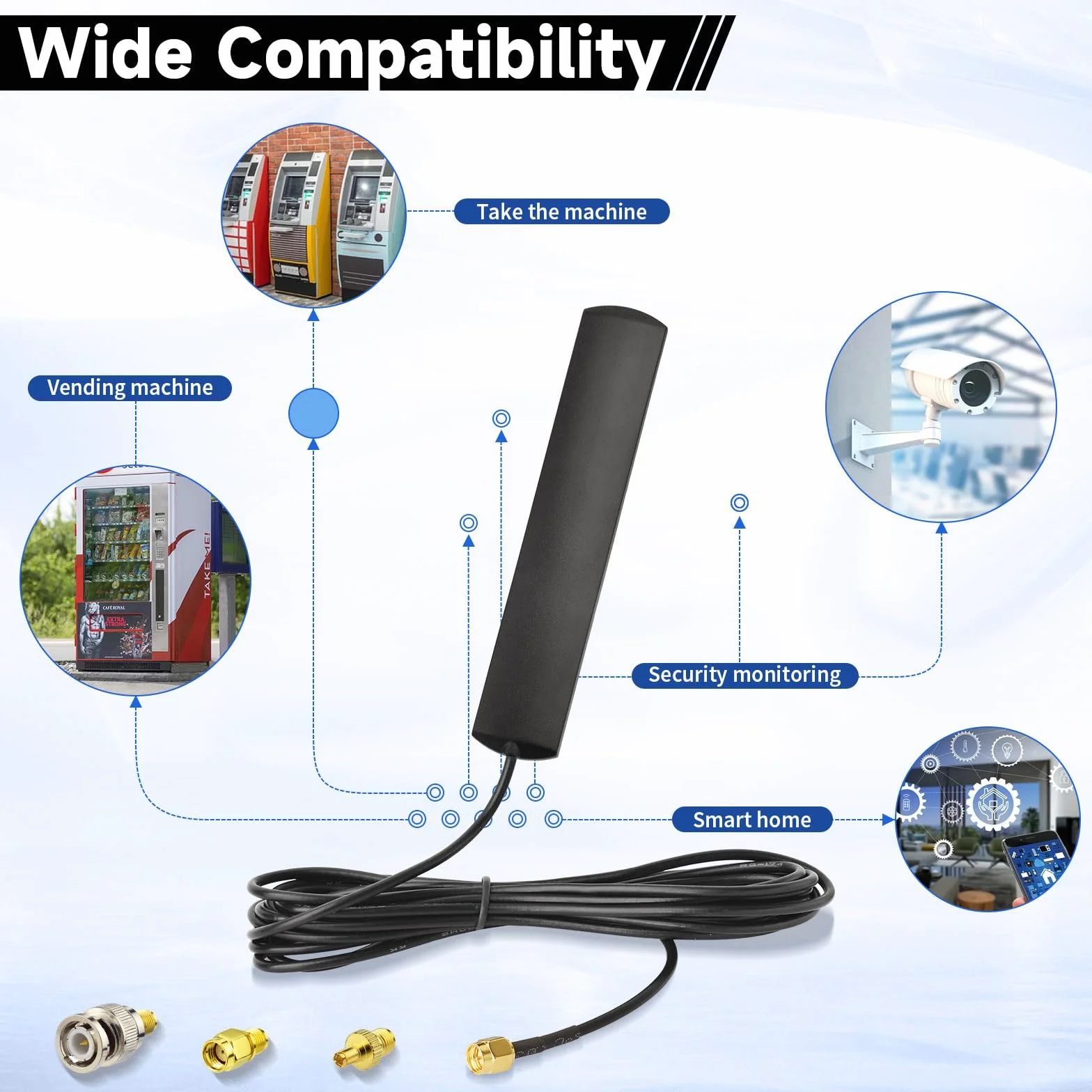 Eightwood Antena GSM 4G LTE 3dBi SMA Złącze szklane złącze męskie BNC/TS9/RP-SMA Adaptery do bezprzewodowego routera Wifi DAB DAB+ radio samochodowe telefon komórkowy