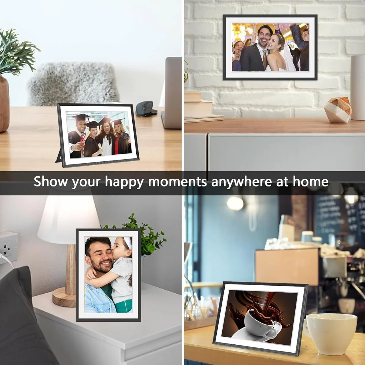 AKImart Cyfrowa ramka na zdjęcia 32 GB WLAN, ekran dotykowy IPS LCD 1280 x 800, wbudowana pamięć 32 GB, montaż na ścianie, udostępnianie chwil za pomocą aplikacji Frameo